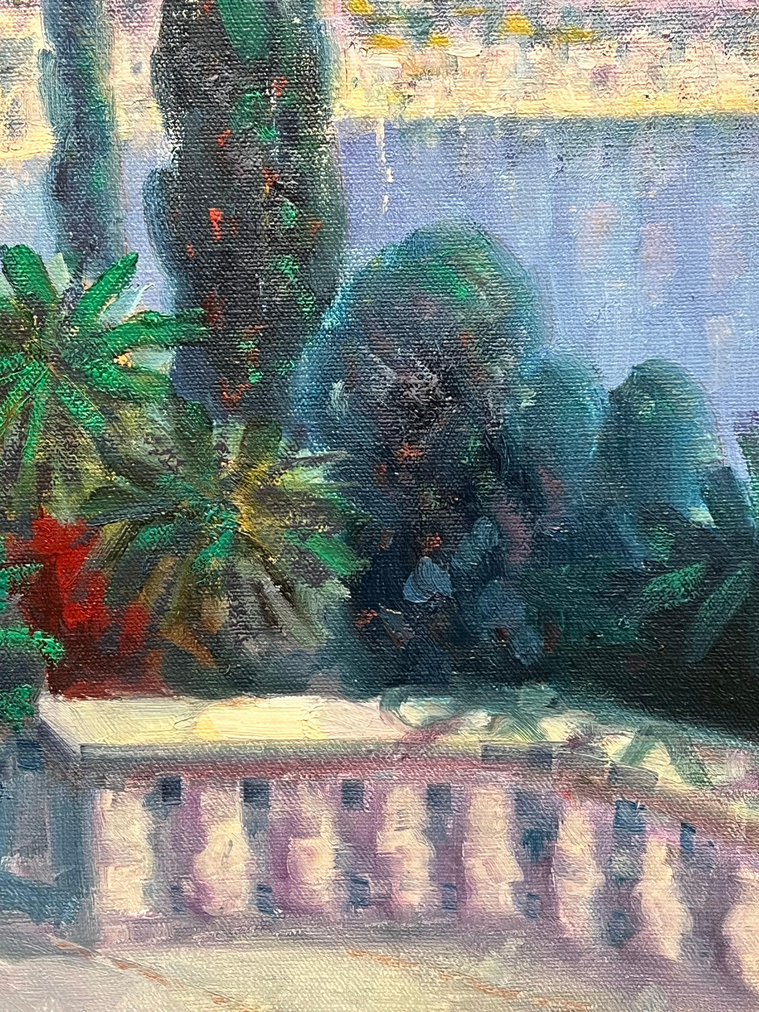 Impressionist Signed Oil Painting Menton French Riviera Cote d'Azur Landscape For Sale 7