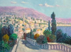 Impressionist Signed Oil Painting Menton French Riviera Cote d'Azur Landscape