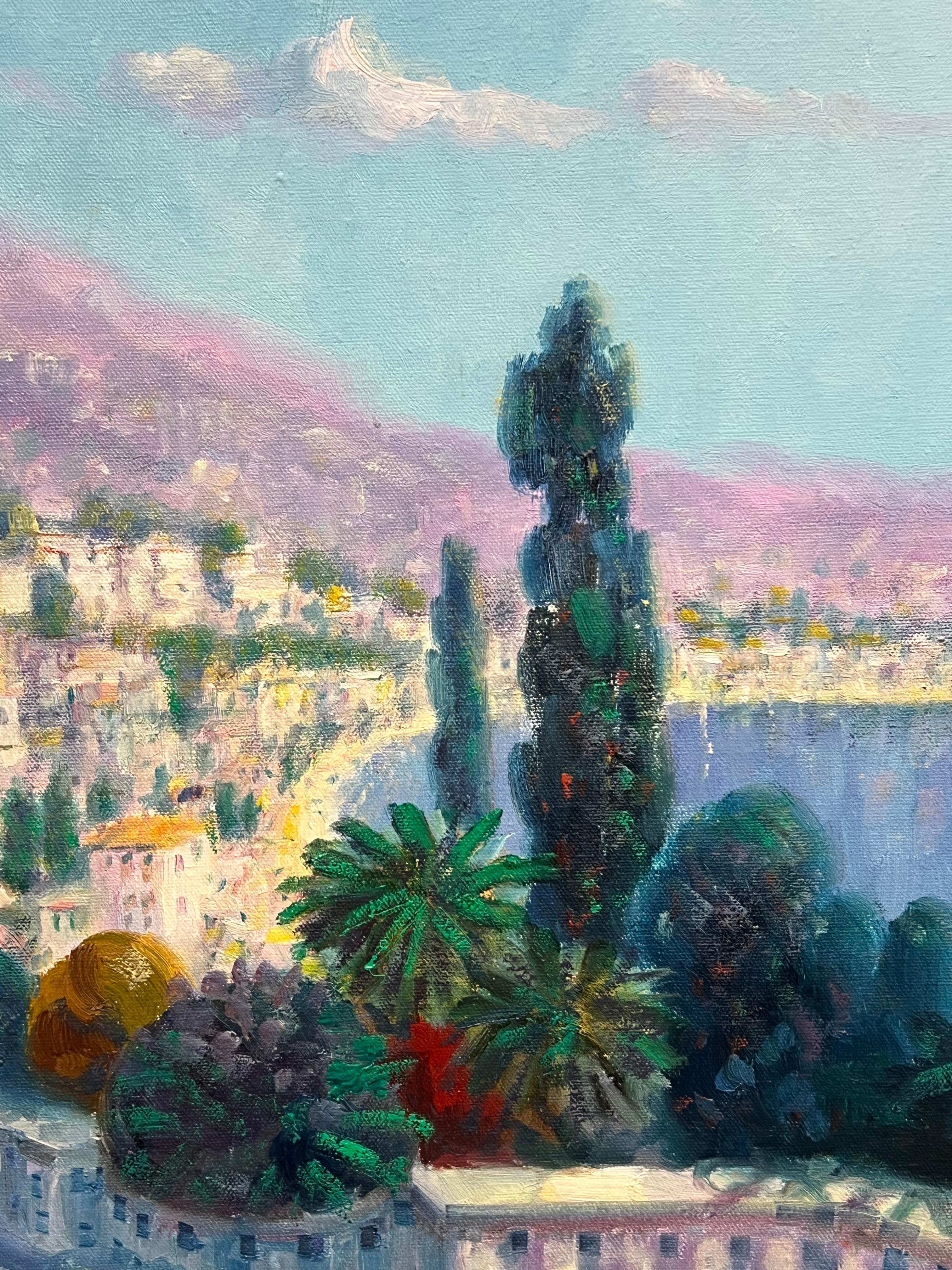 Impressionist Signed Oil Painting Menton French Riviera Cote d'Azur Landscape For Sale 1