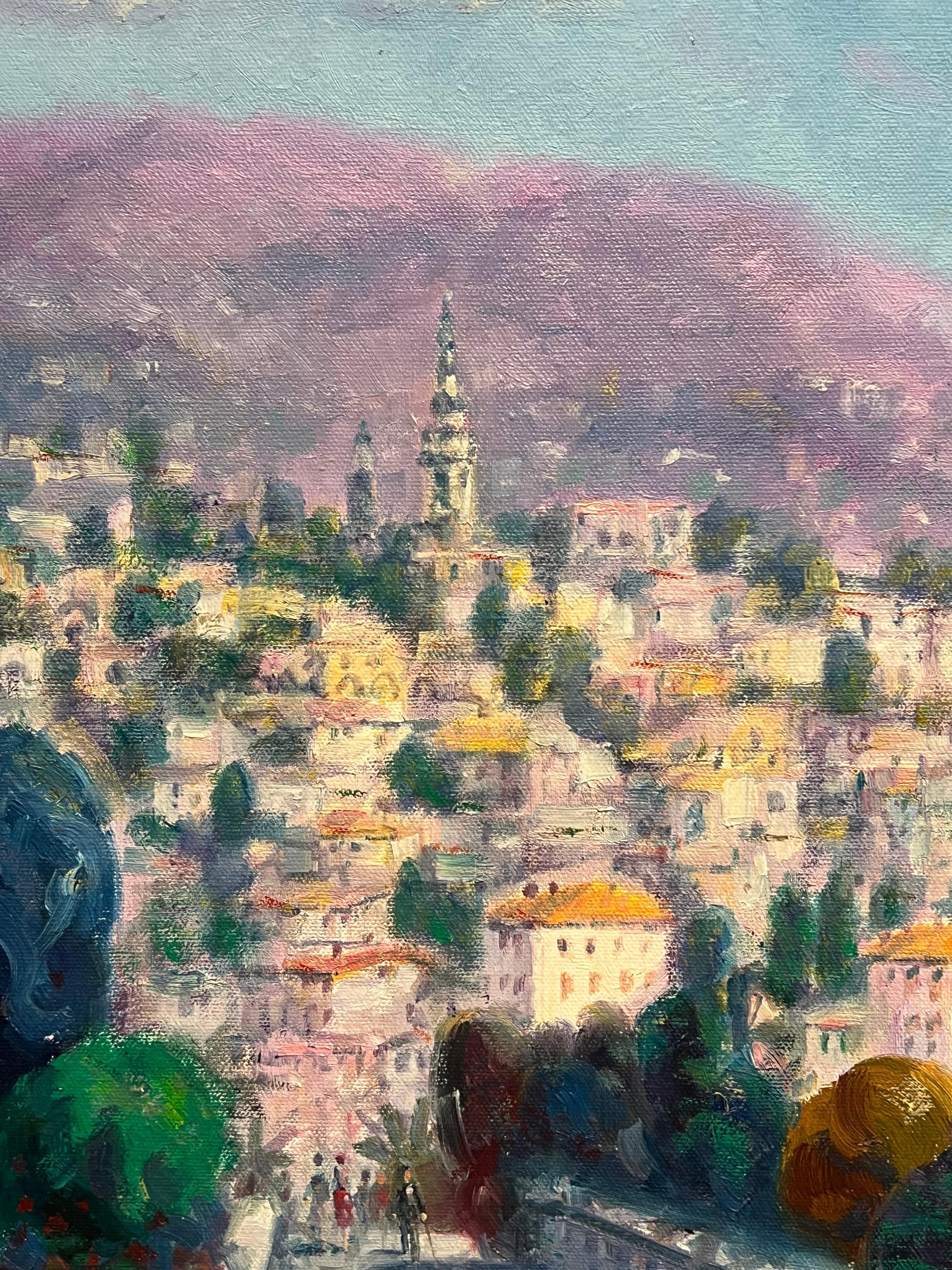 Impressionist Signed Oil Painting Menton French Riviera Cote d'Azur Landscape For Sale 2