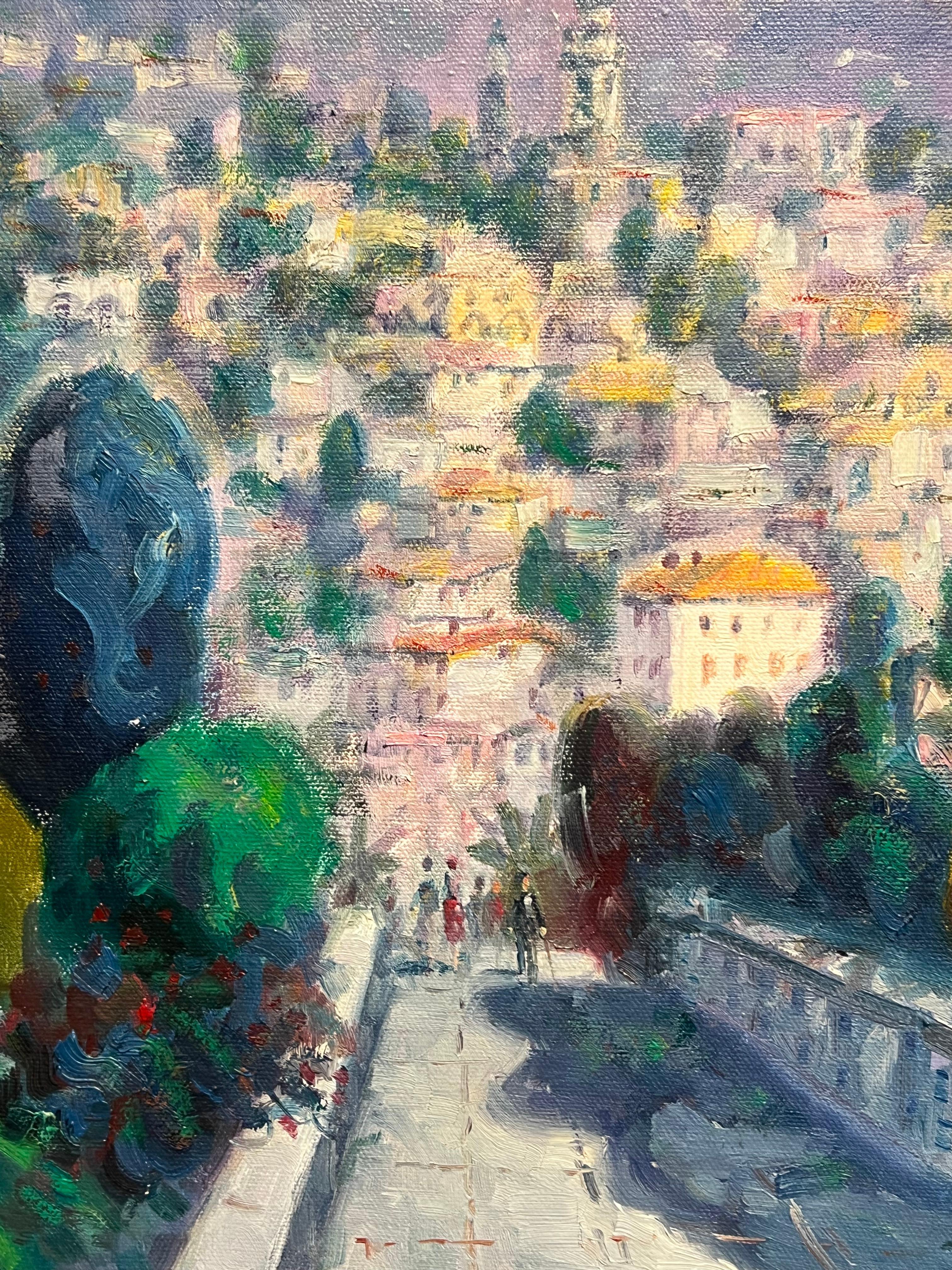 Impressionist Signed Oil Painting Menton French Riviera Cote d'Azur Landscape For Sale 4
