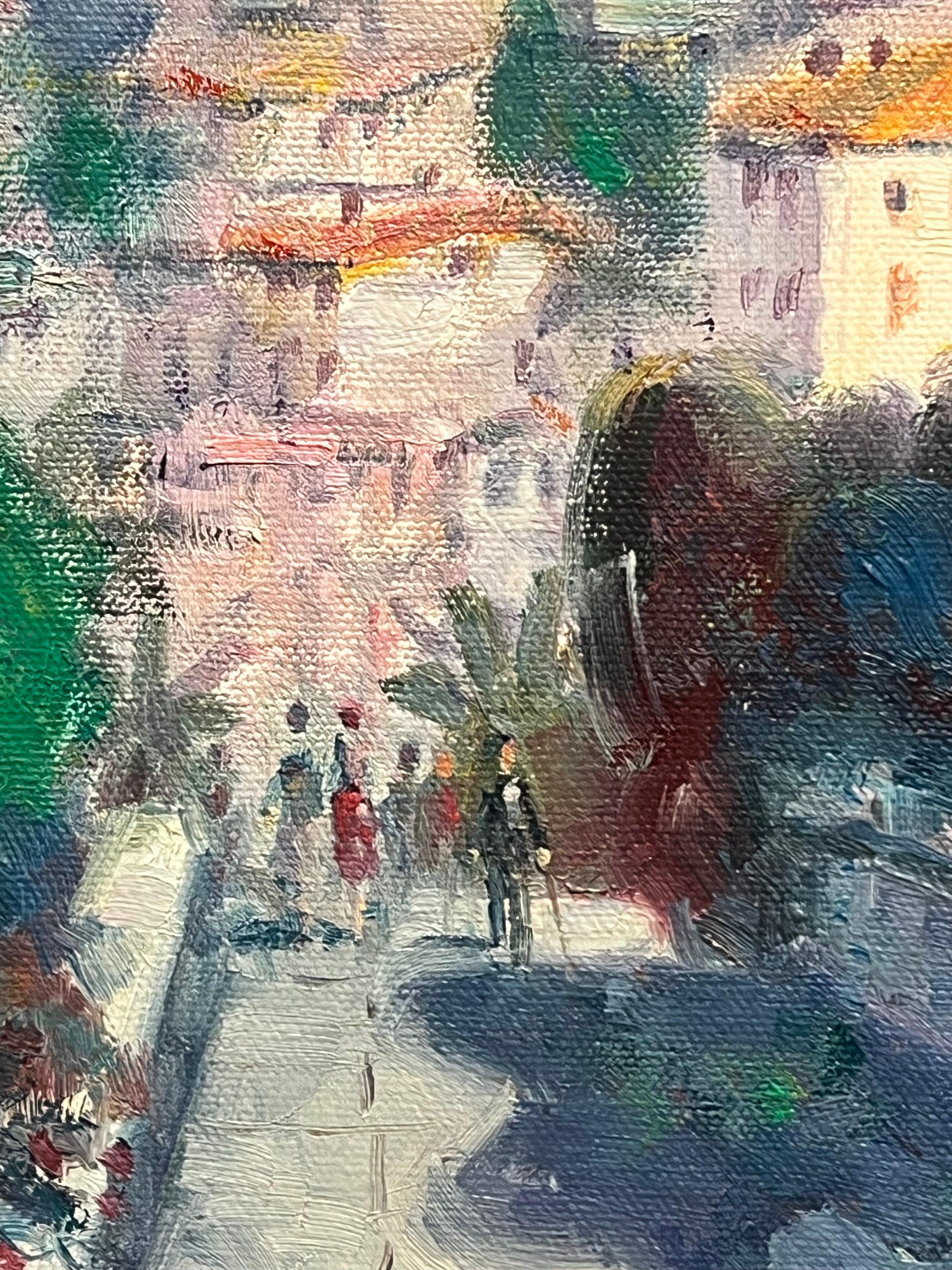 Impressionist Signed Oil Painting Menton French Riviera Cote d'Azur Landscape For Sale 5
