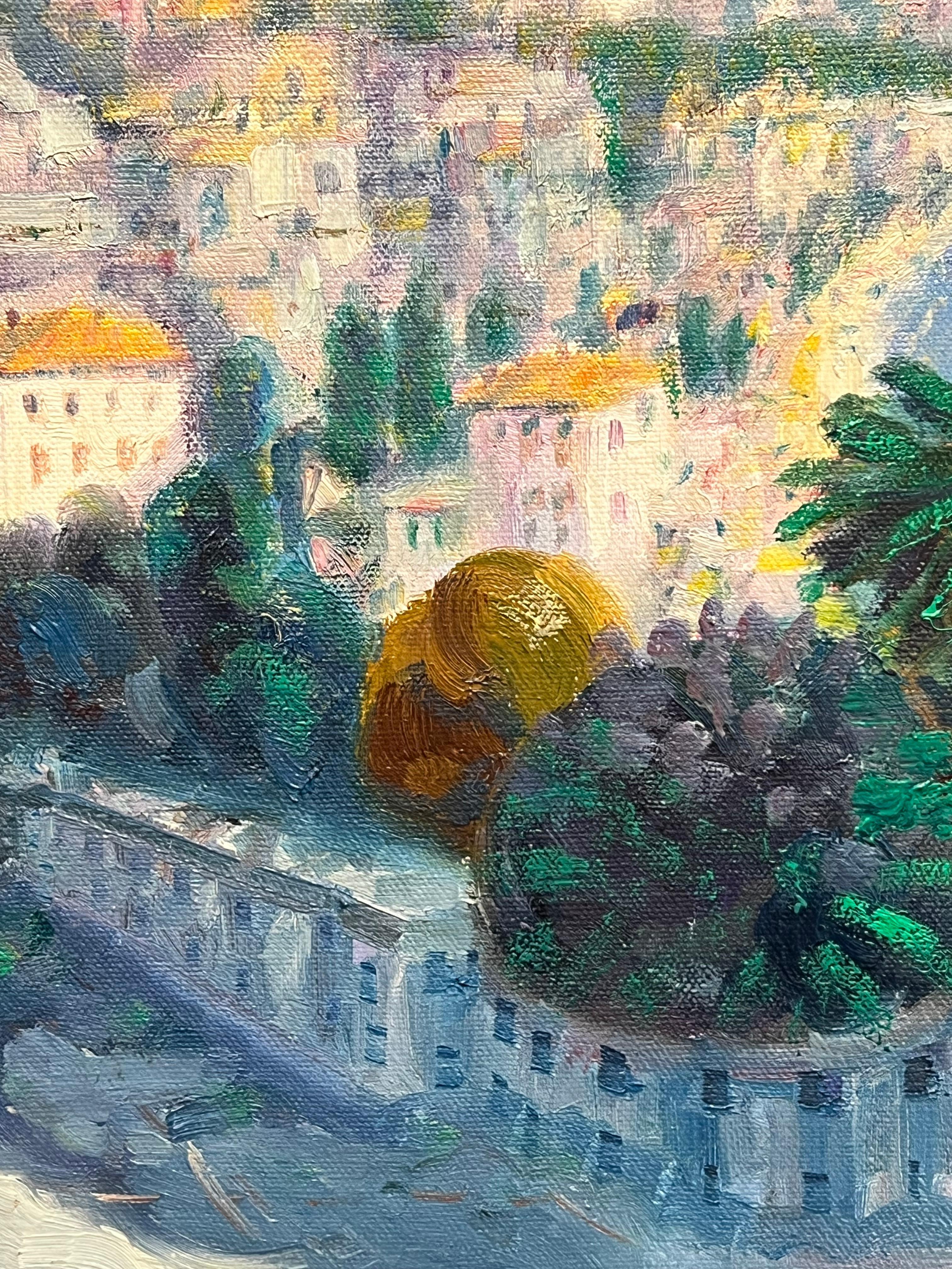 Impressionist Signed Oil Painting Menton French Riviera Cote d'Azur Landscape For Sale 6