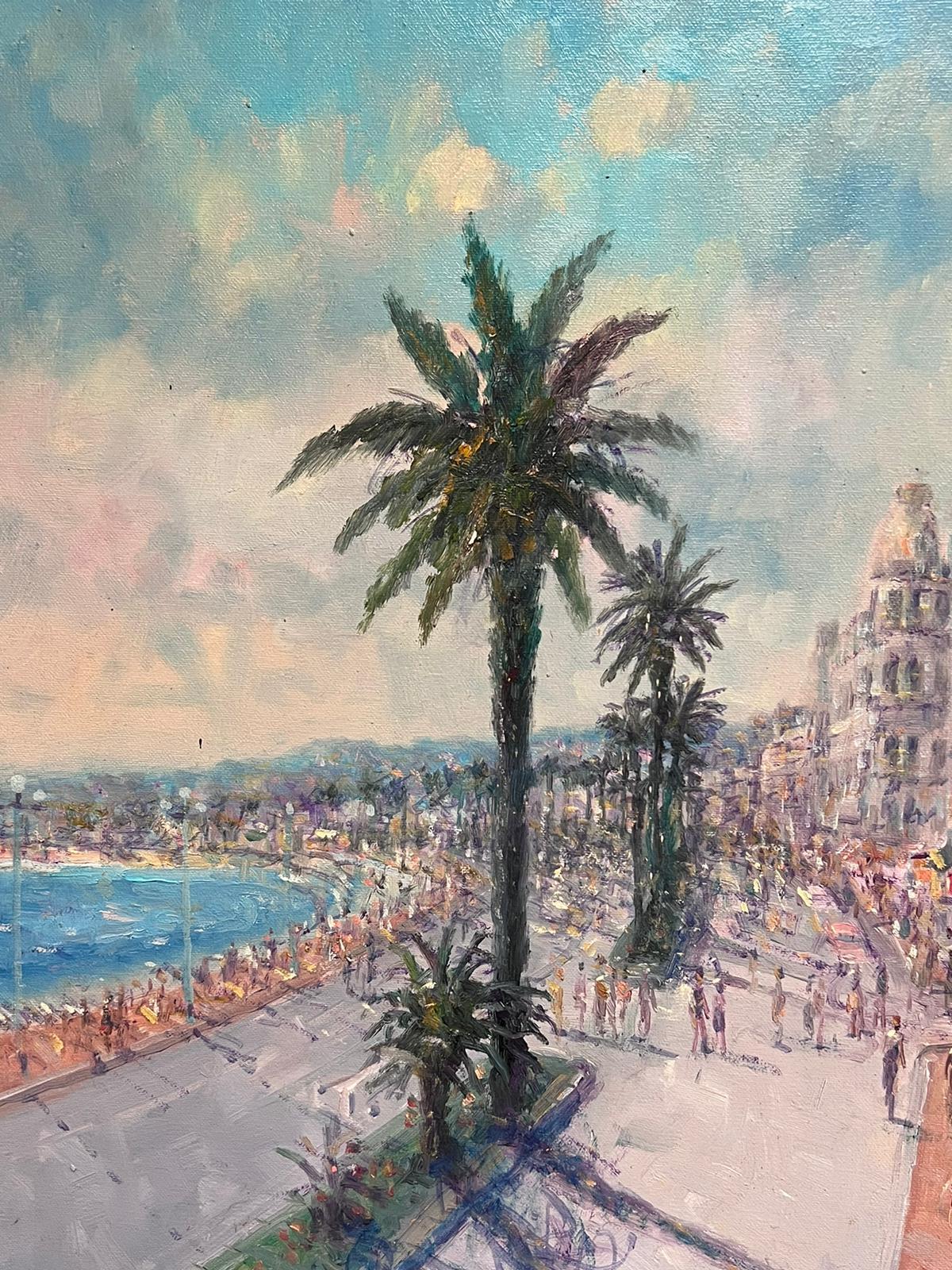 The Negresco Note Nice Promenade des Anglais Large Impressionist Oil Painting For Sale 1