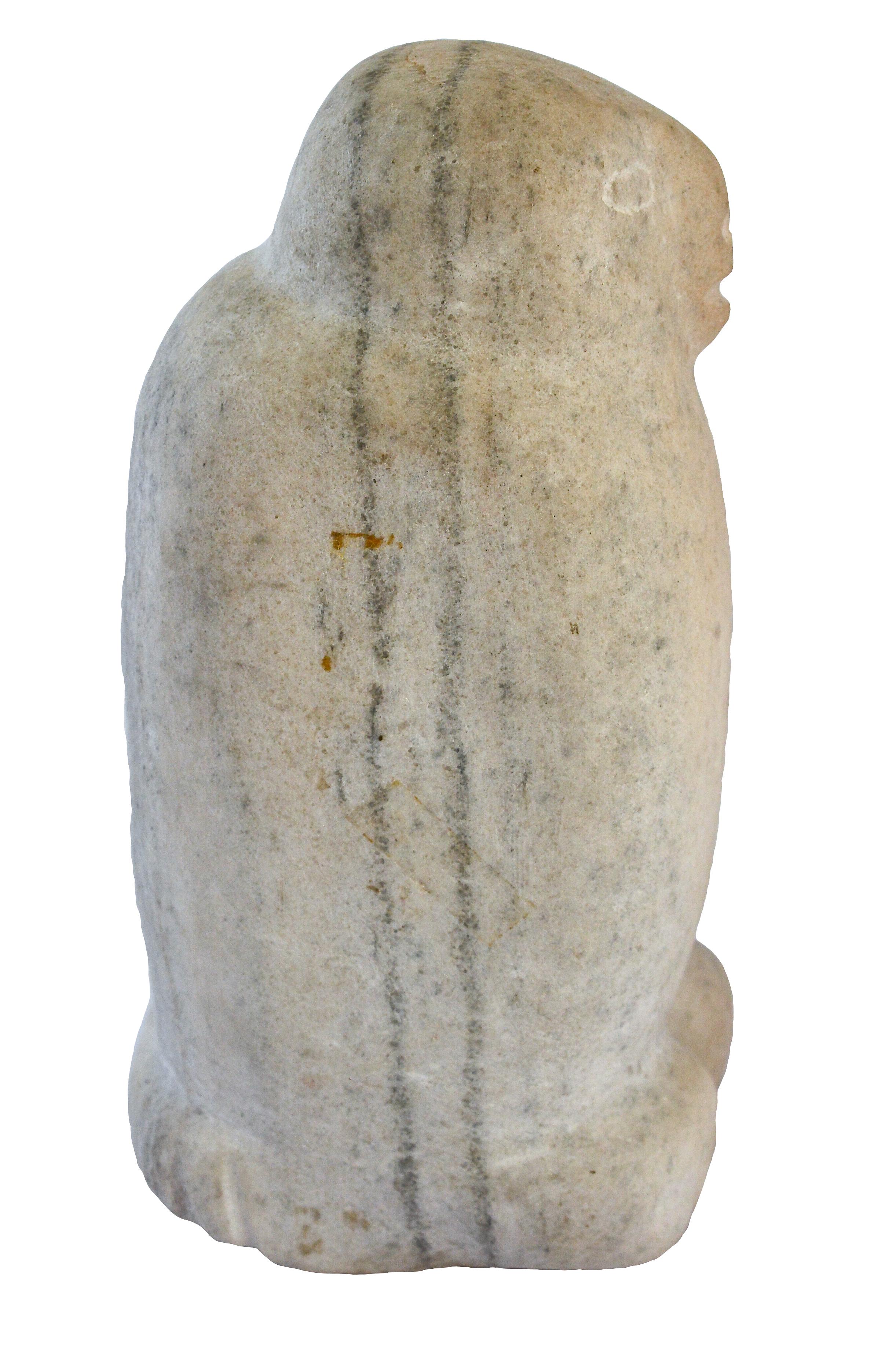 Latcholassie Akesuk (1919 - 2000)
Owl, 1976
Stone sculpture
Cape Dorset

This is a classic example of this renown Cape Dorset artist's work. Some of the finest carvings to come from the north were created in Cape Dorset. Light colored Marble.
