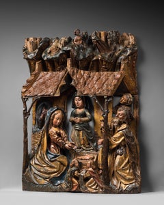 Late 15th Century Polychrome Wood Carving Depicting the Nativity