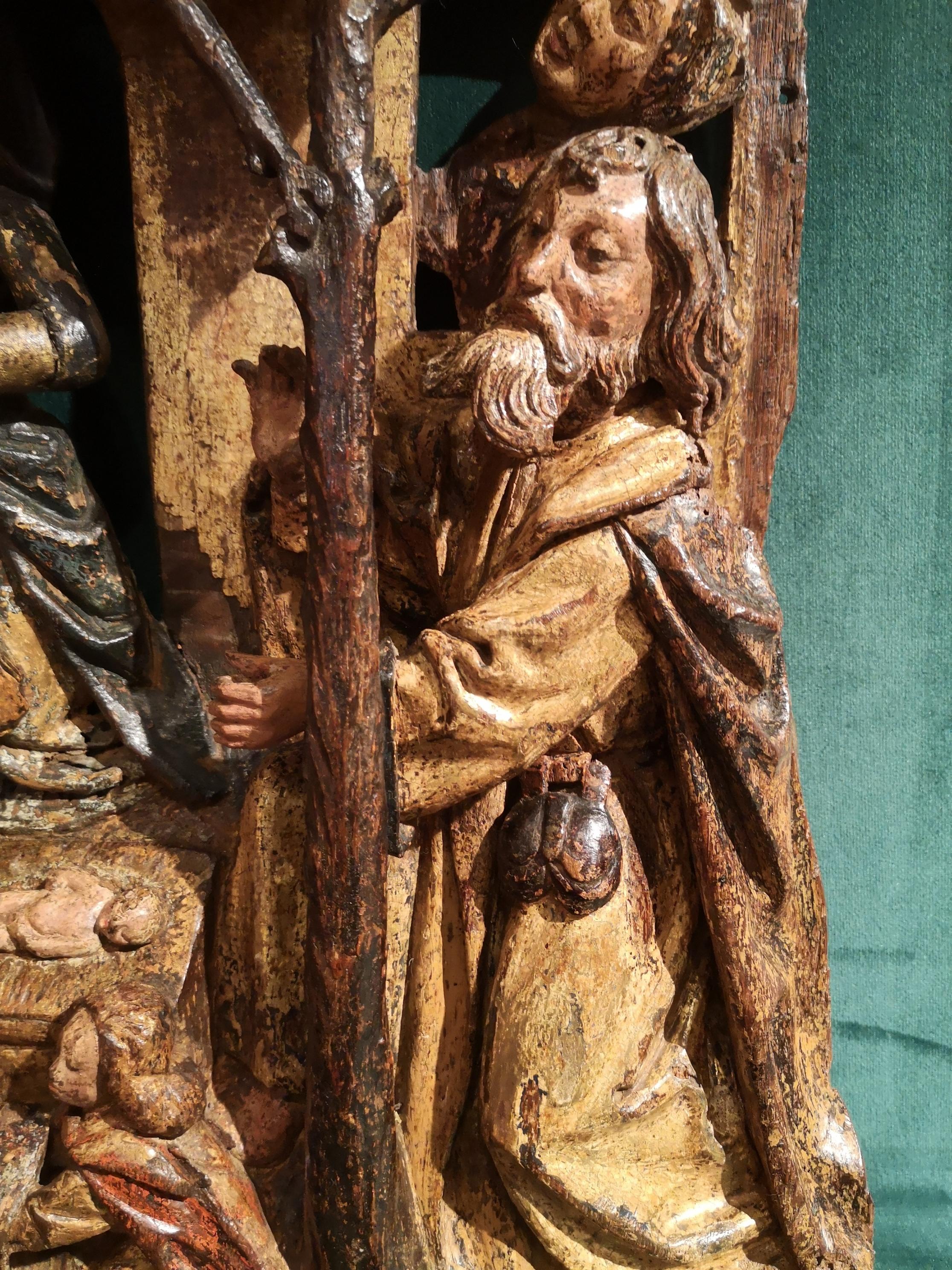 Carved Late 15th Century Polychrome Wood Carving Depicting the Nativity For Sale