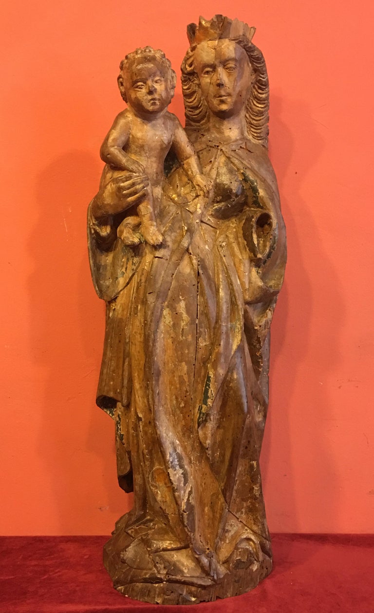 Late 15th Century Polychrome Wood Virgin and Child at 1stDibs