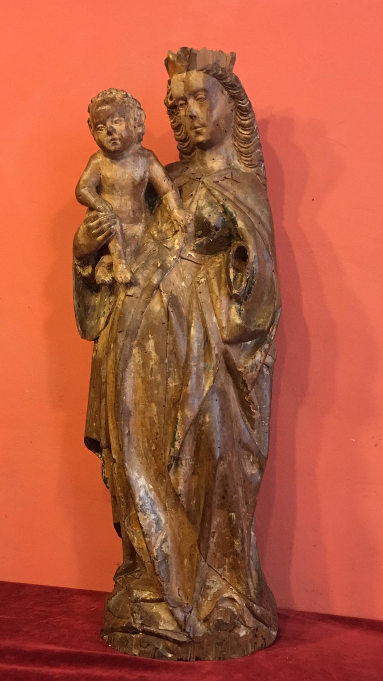 Late 15th Century Polychrome Wood Virgin and Child at 1stDibs