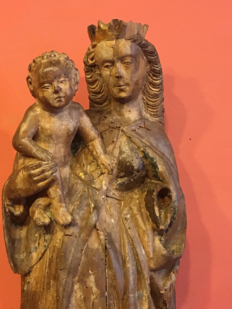 Late 15th Century Polychrome Wood Virgin and Child at 1stDibs