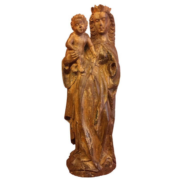 Late 15th Century Polychrome Wood Virgin and Child at 1stDibs
