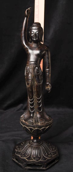 Late 15thC Japanese Baby Buddha in Cast Bronze, Pointing to Heaven and Earth