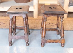 Late 16th-17th Century Spanish Pair of Walnut Stools