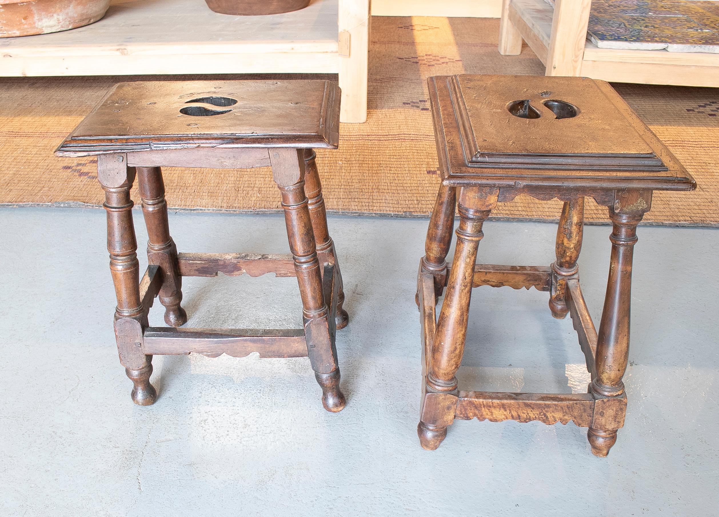 18th Century and Earlier Late 16th-17th Century Spanish Pair of Walnut Stools
