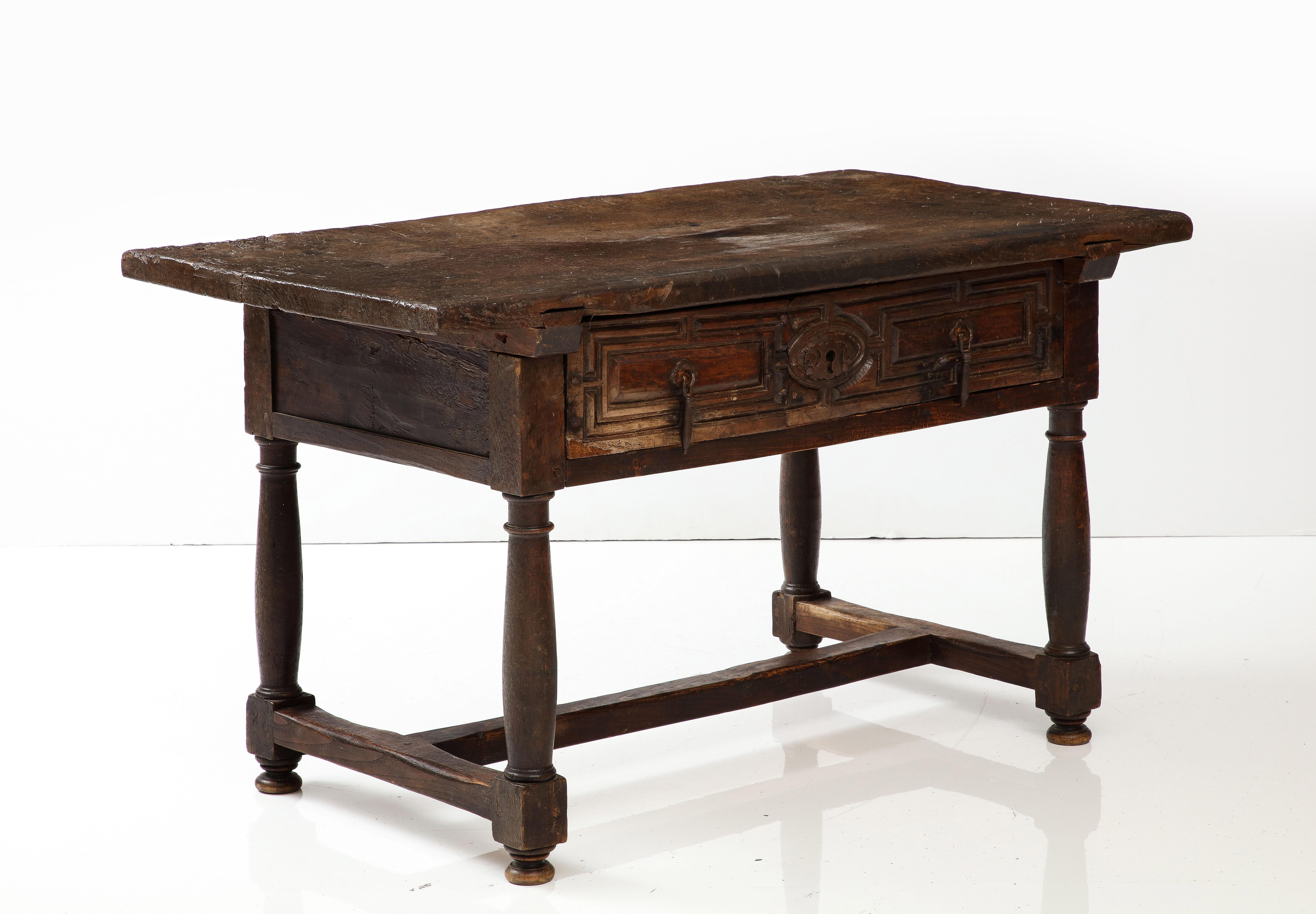 Late 16th C. Spanish Walnut Table with Iron Pulls & Drawers For Sale 6