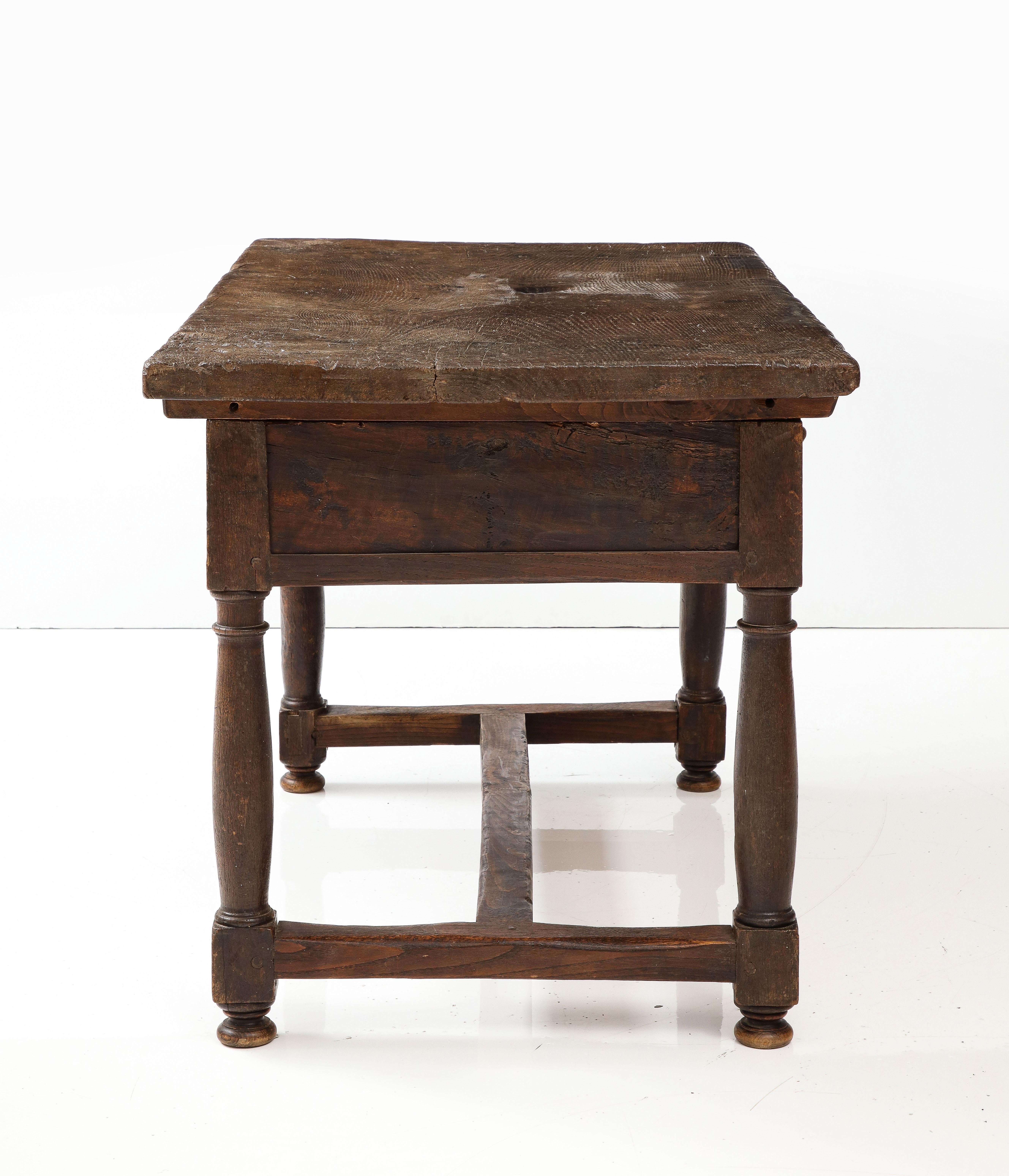 Late 16th C. Spanish Walnut Table with Iron Pulls & Drawers For Sale 11
