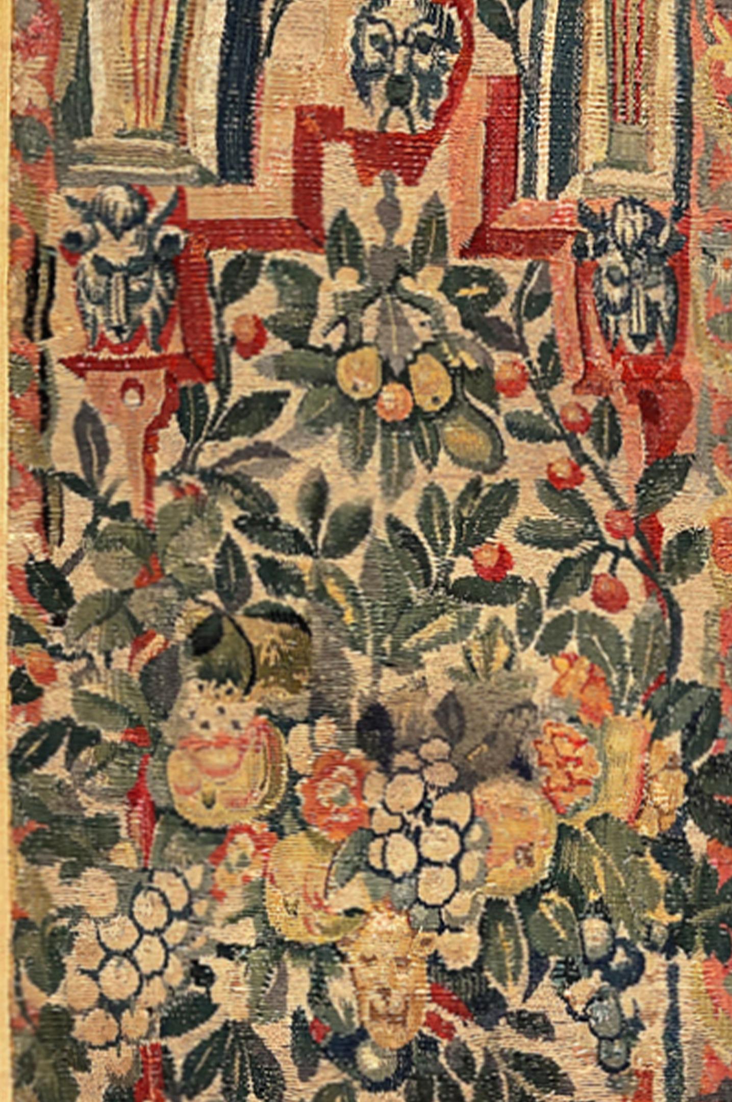 Hand-Woven Late 16th Century Brussels Historical Tapestry Panel, Vertical, Woman & Flowers For Sale