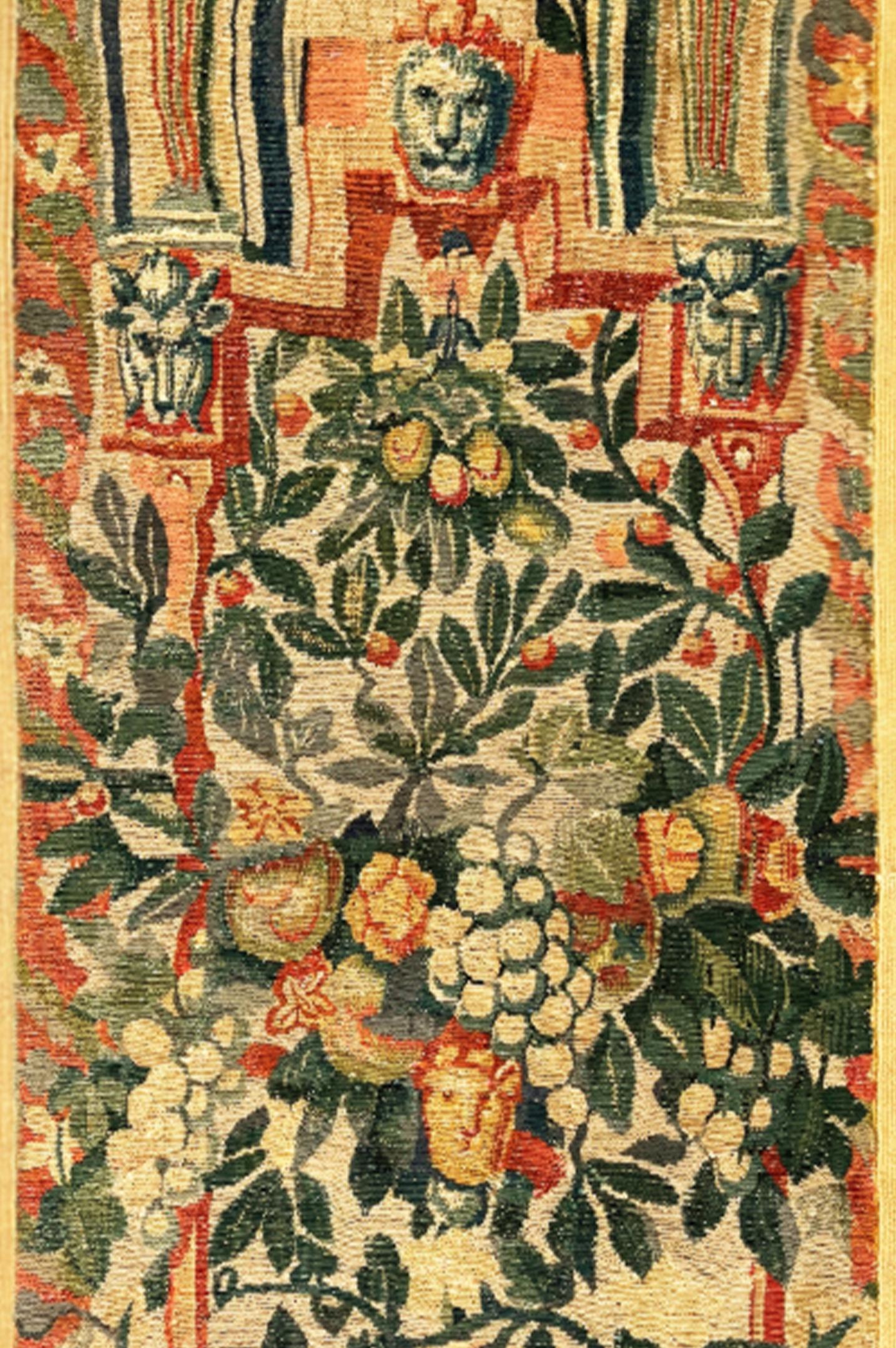 Late 16th Century Brussels Historical Tapestry Panel, Woman & Flowers, Vertical In Good Condition For Sale In New York, NY