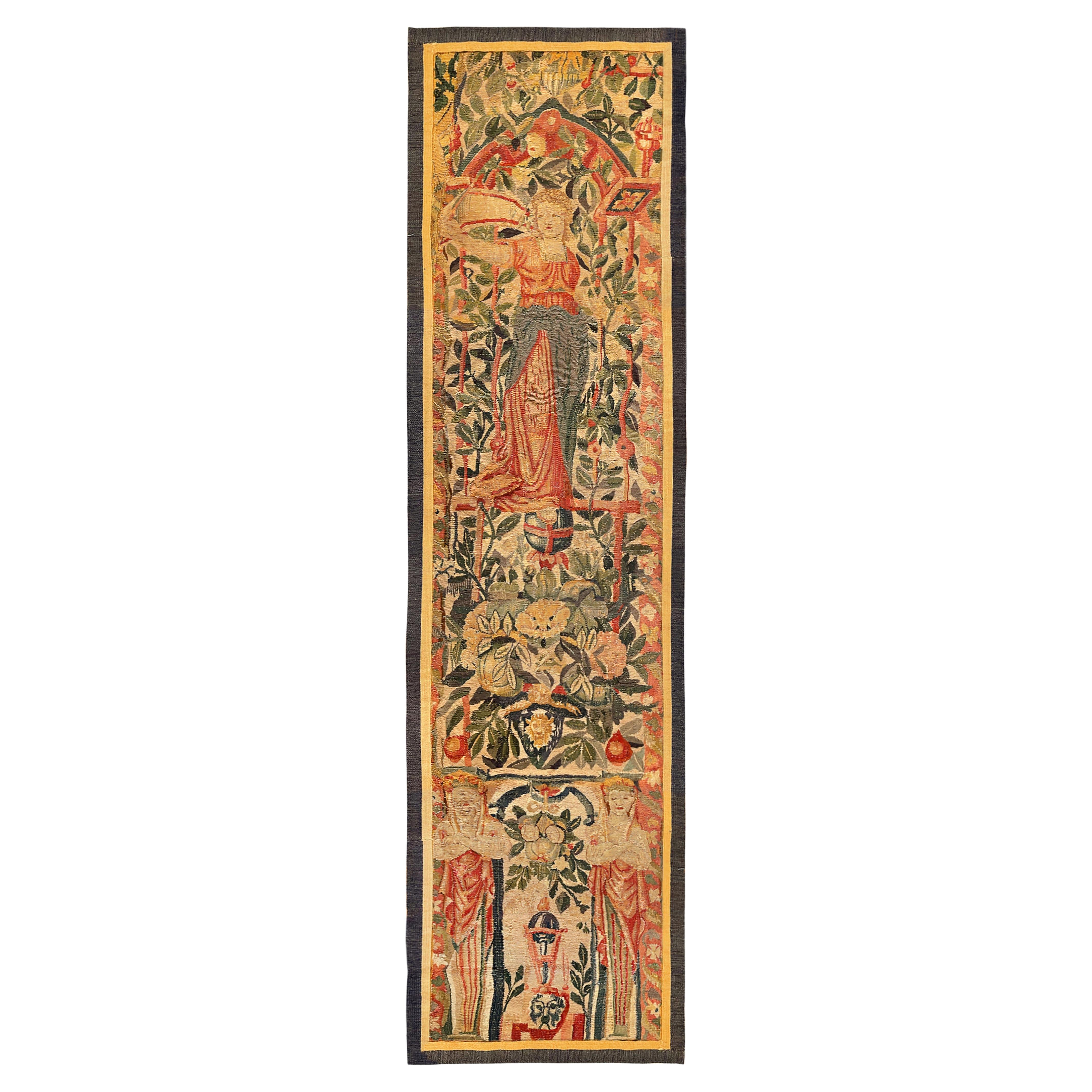 Panneau de tapisserie mythologique de Bruxelles de la fin du 16e siècle, Femmes et fleurs, Vertical