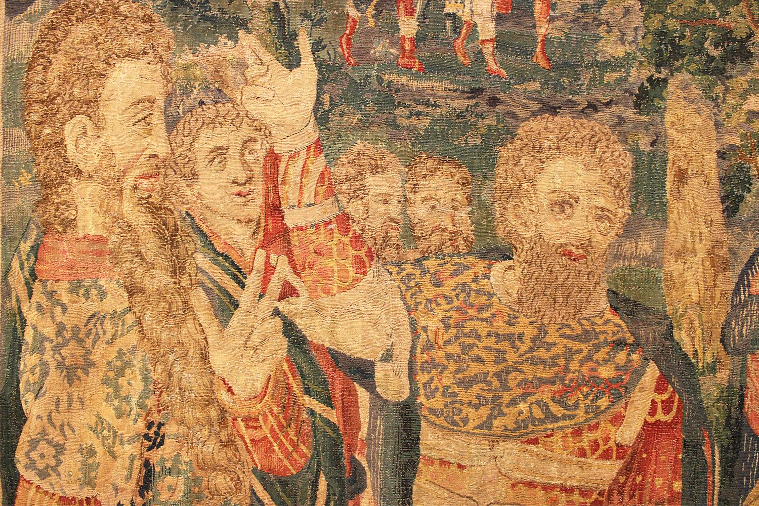 Belgian Late 16th Century Brussels Historical Tapestry, w/ Warriors Gathered in a Forest For Sale