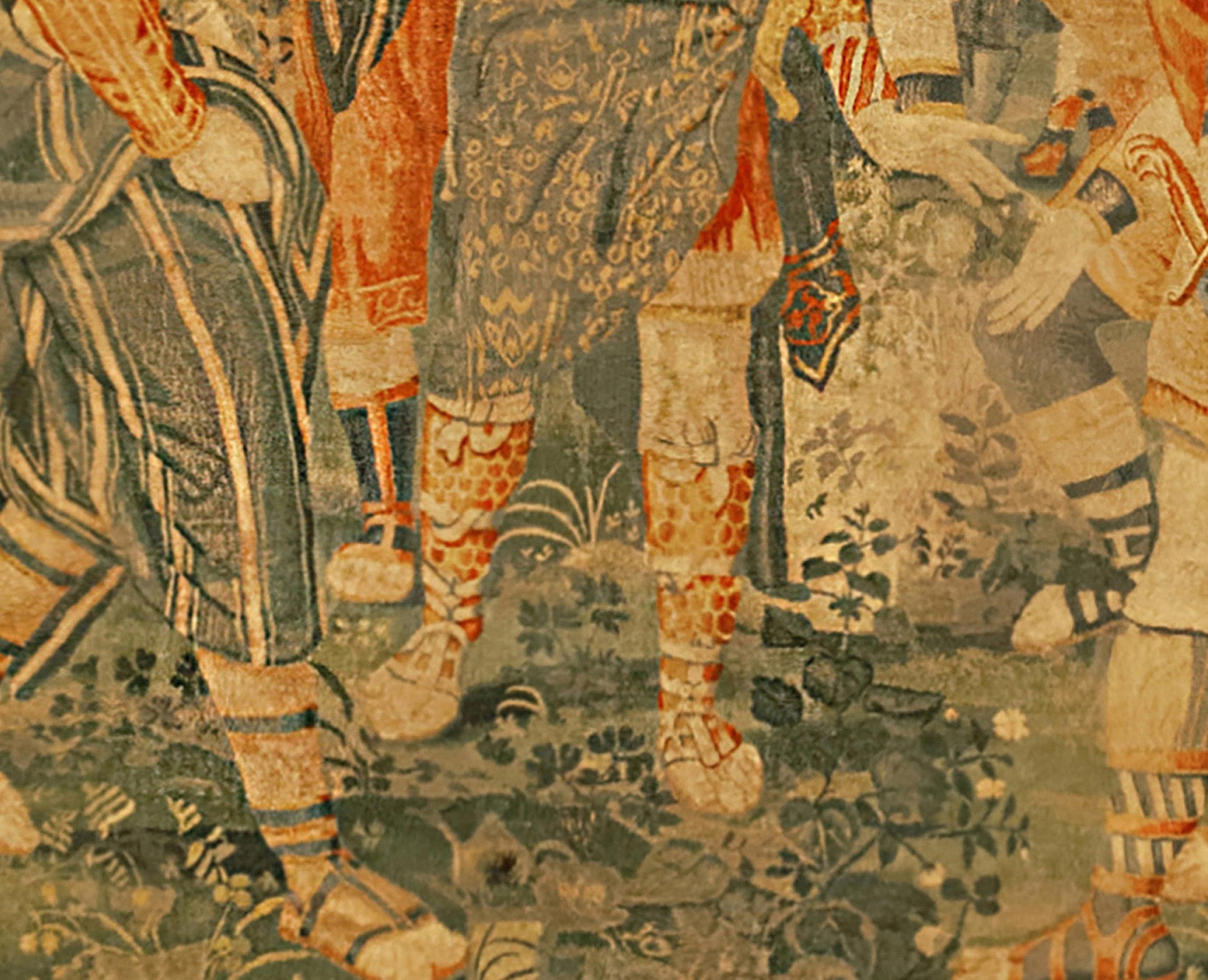 Historischer Brüsseler Wandteppich des späten 16. Jahrhunderts, mit Kriegern, die in einem Wald gekehrt sind, (18. Jahrhundert und früher) im Angebot