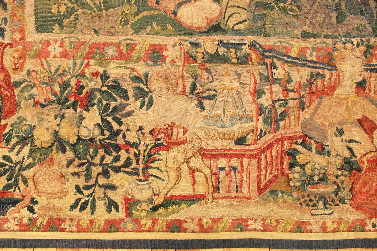 Belgian Late 16th Century Brussels Mythological Tapestry, Horizontal, Woman & Cornucopia For Sale
