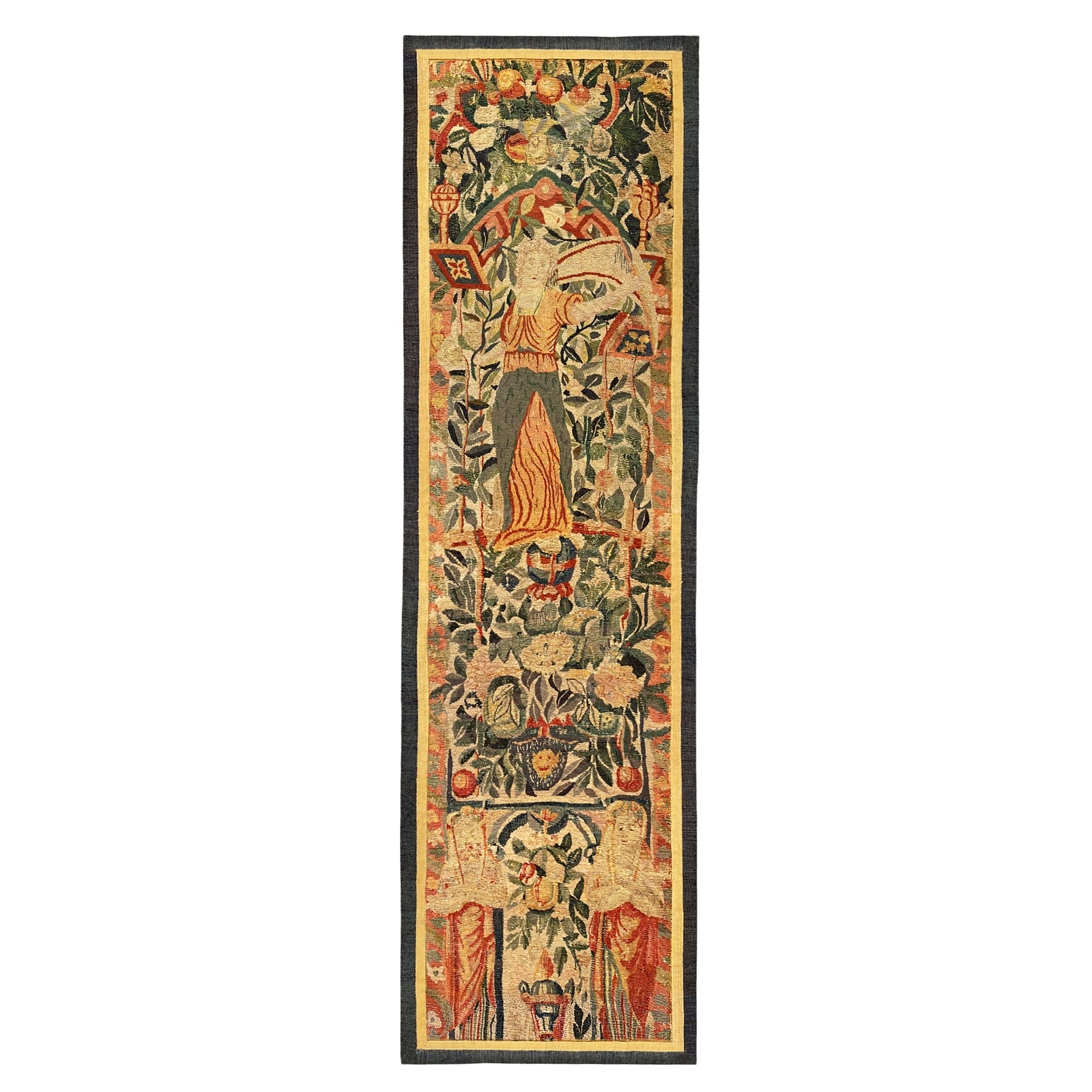 Late 16th Century Brussels Mythological Tapestry Panel, Vertical, Women & Flower For Sale