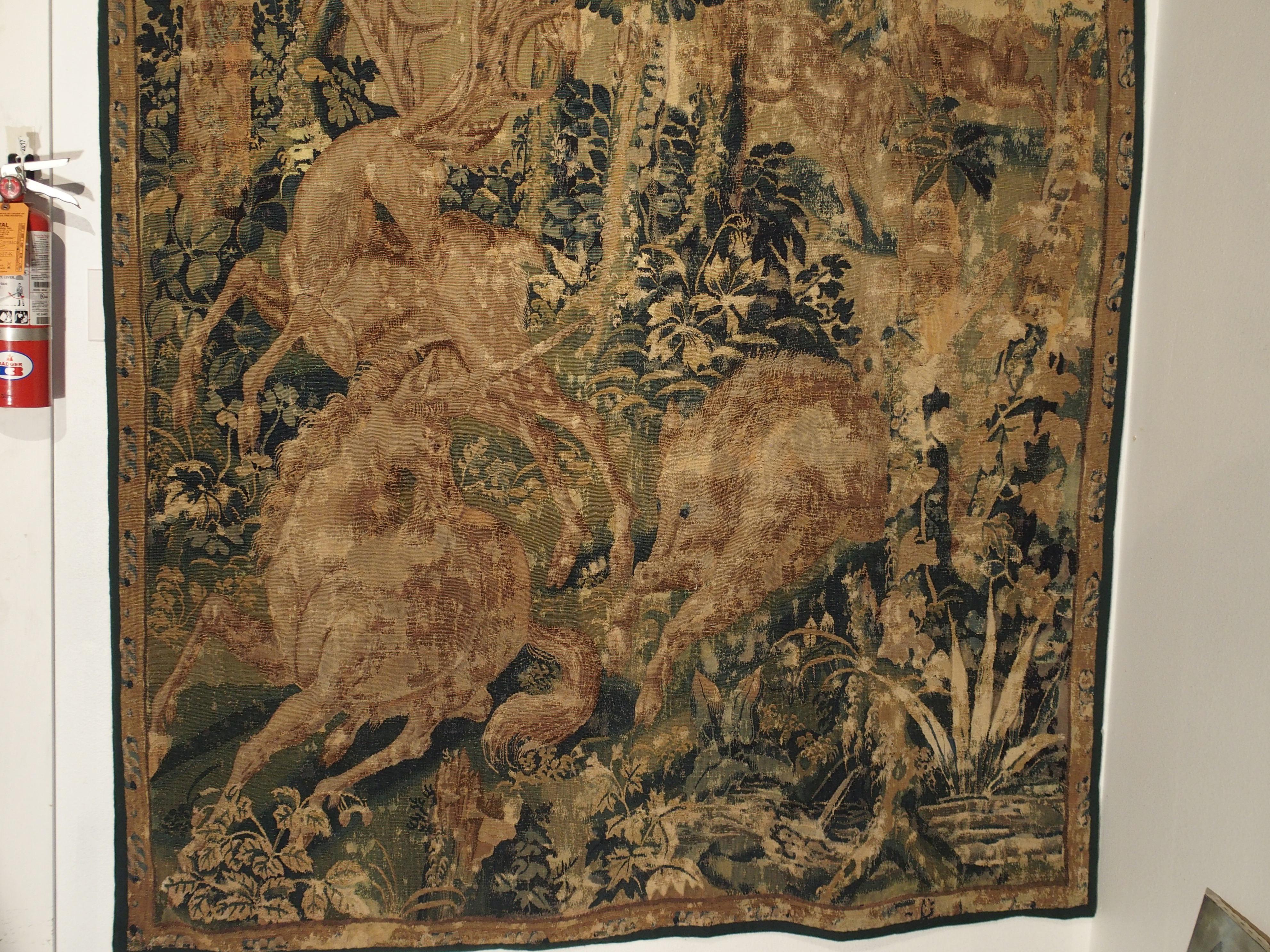 Hand-Woven Late 16th Century Flemish Game Park Tapestry with Unicorn, Stag, and Boar