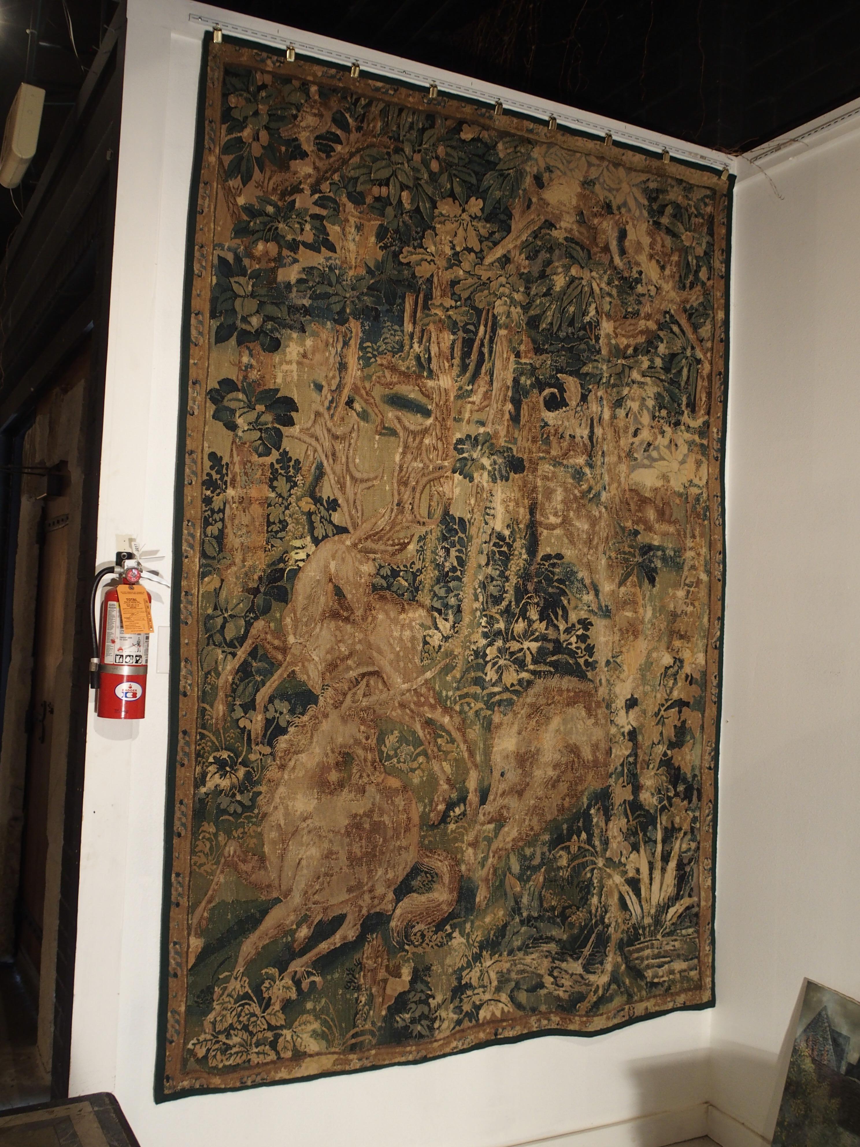 Wool Late 16th Century Flemish Game Park Tapestry with Unicorn, Stag, and Boar