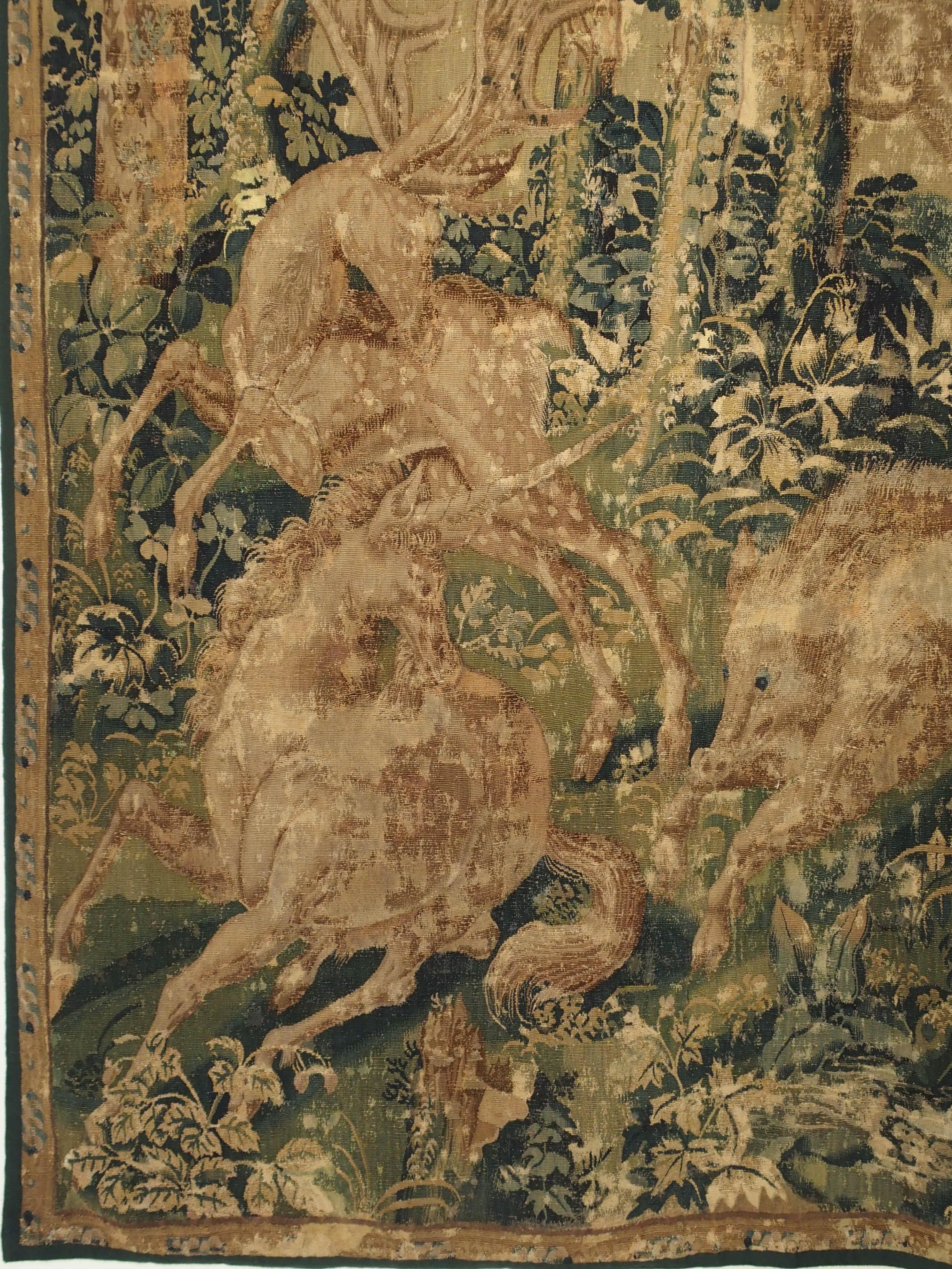 Late 16th Century Flemish Game Park Tapestry with Unicorn, Stag, and Boar 1