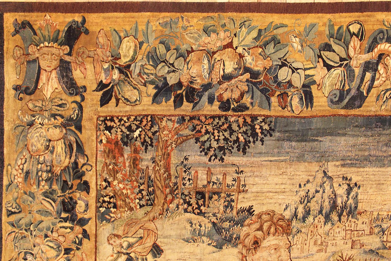 Belgian Late 16th Century Flemish Historical Tapestry, Horizontally Oriented, Floral For Sale