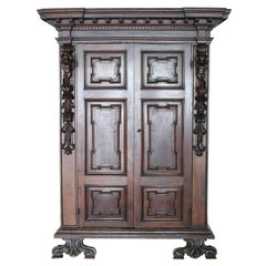 Late 16th Century Italian Louis XIV Hand Carved Walnut Wardrobe or Armoire