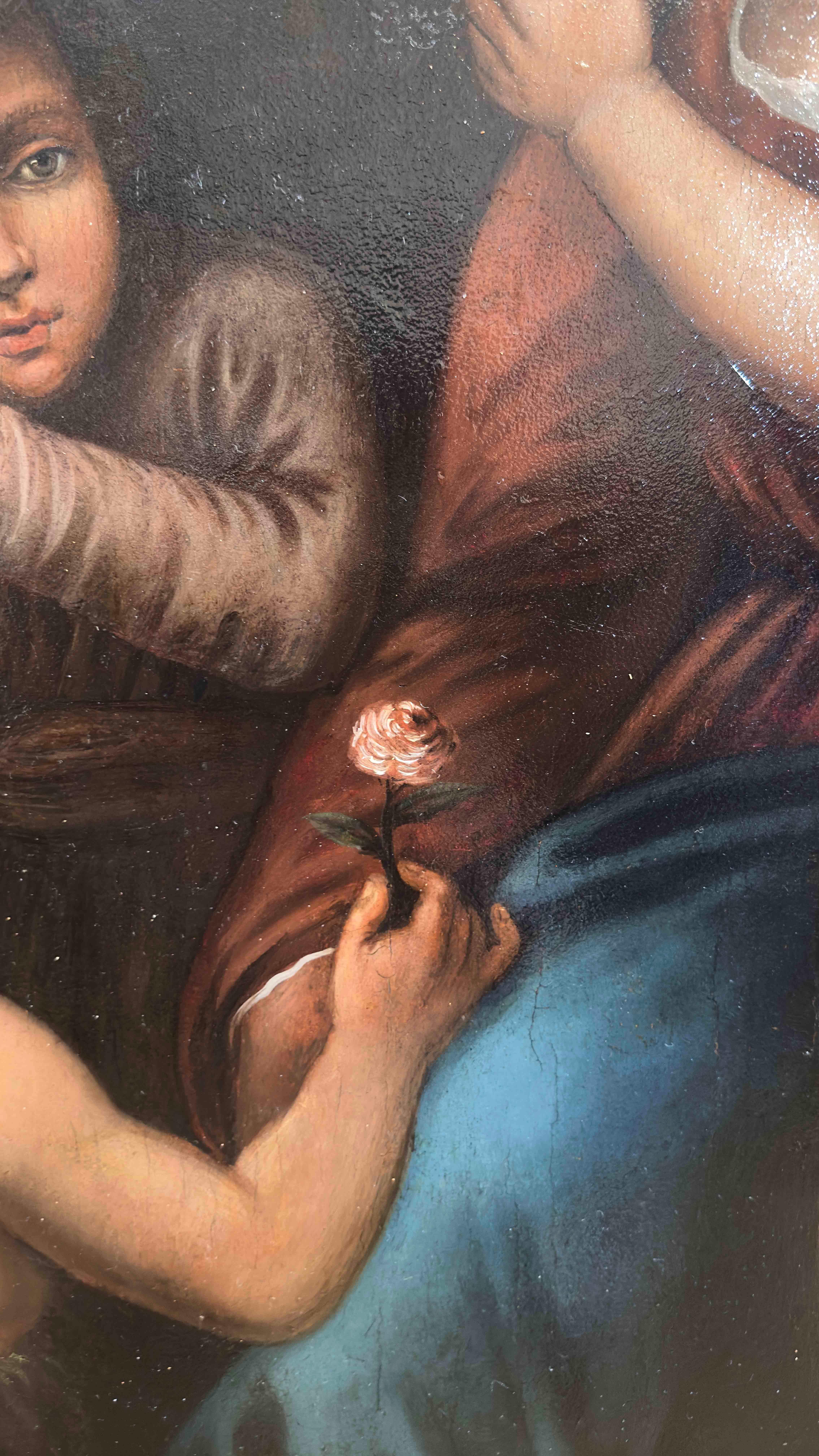 18th Century and Earlier LATE 16th CENTURY OIL PAINTING ON PANEL MADONNA WITH JESUS AND JOHN For Sale