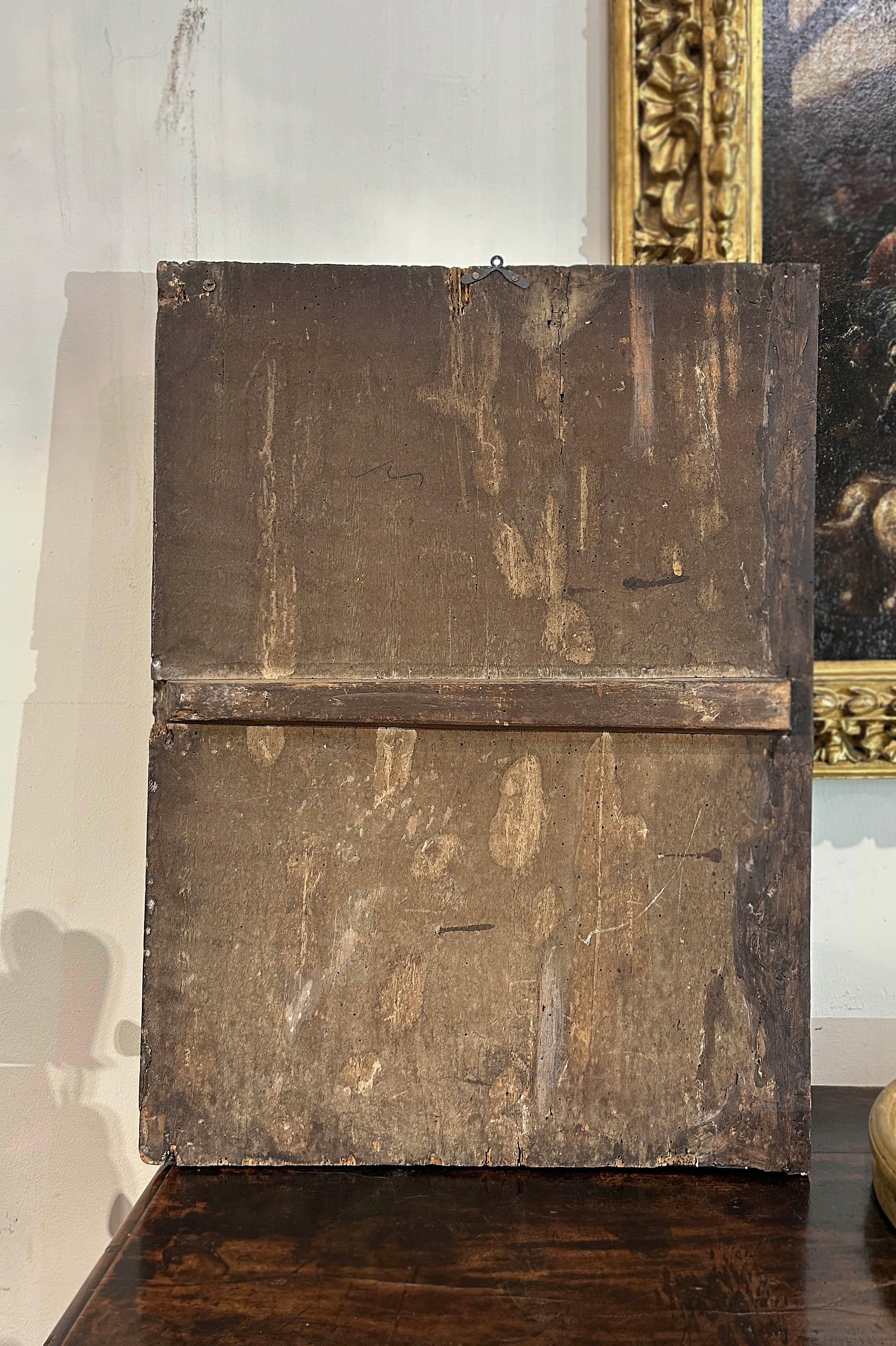 LATE 16th CENTURY OIL PAINTING ON PANEL MADONNA WITH JESUS AND JOHN For Sale 1