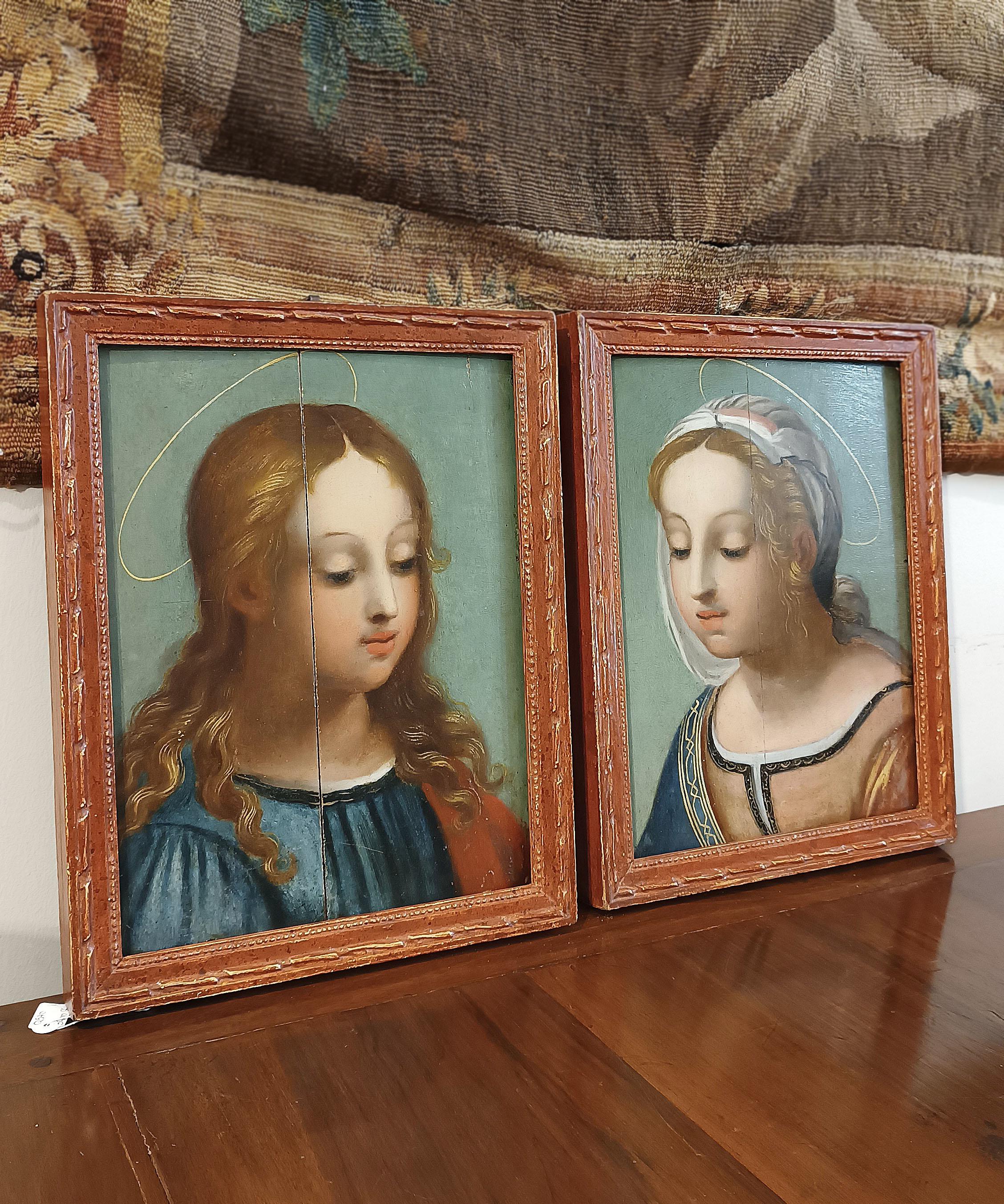 LATE 16th CENTURY PAIR OF OIL PAINTINGS ON WOODEN PANELS For Sale 1
