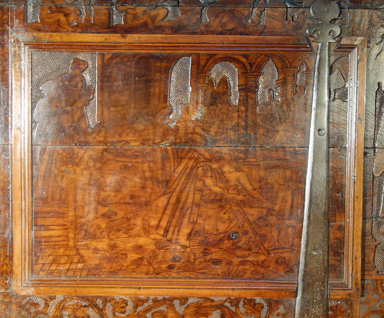 Coffre de jardin en bois de cèdre vénitien Cassone de la fin du 16ème siècle sur le thème de l'Eden en vente 10