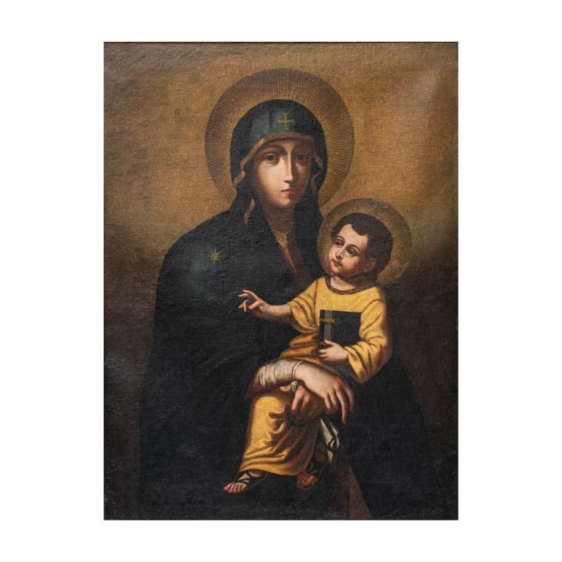 Late 16th - early 17th century 

Madonna with Child

Oil on canvas, 118 x 90 cm

This canvas features portraits of the Madonna and Child in a particularly tender pose. The author is to be identified with a Spanish artist working at the turn of