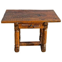 Antique Late 16th-Early 17th Century Mixed Wood Single Drawer Spanish Mast Leg Table