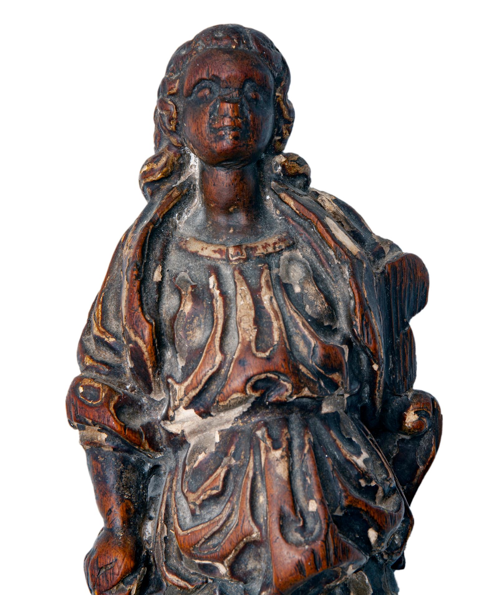 European Late 16thC French Wood Carving of a Female  For Sale
