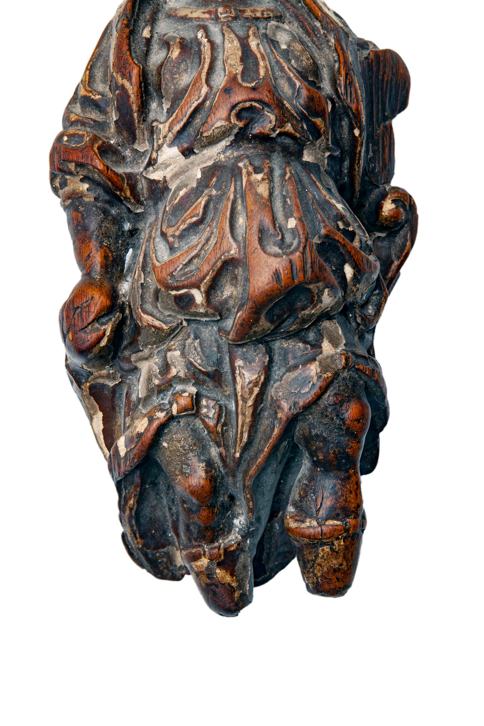 Hand-Carved Late 16thC French Wood Carving of a Female  For Sale