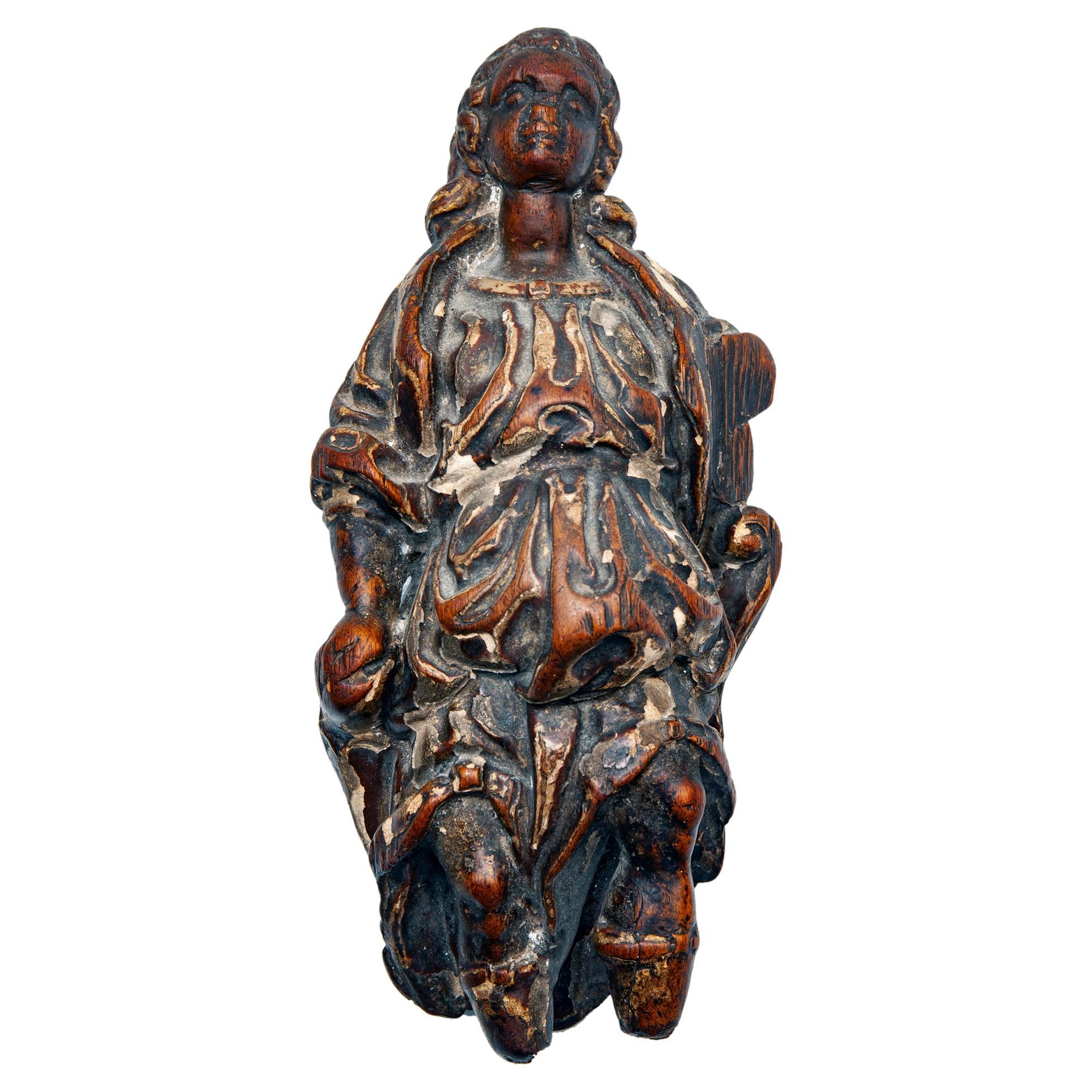 Late 16thC French Wood Carving of a Female  For Sale