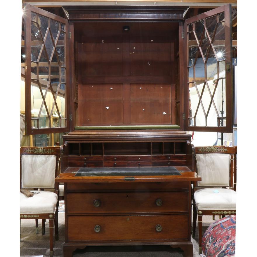 British  Late 1700's English George III Mahogany Secretary / Bookcase w/ Pull Out Desk For Sale