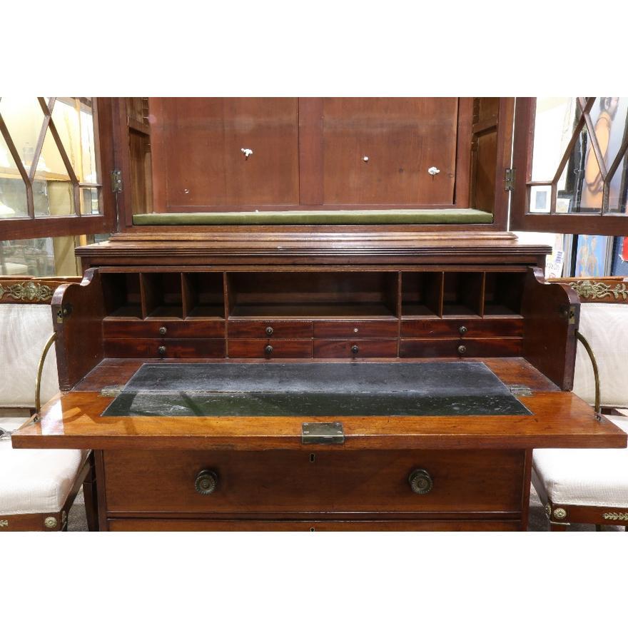 Hand-Crafted  Late 1700's English George III Mahogany Secretary / Bookcase w/ Pull Out Desk For Sale