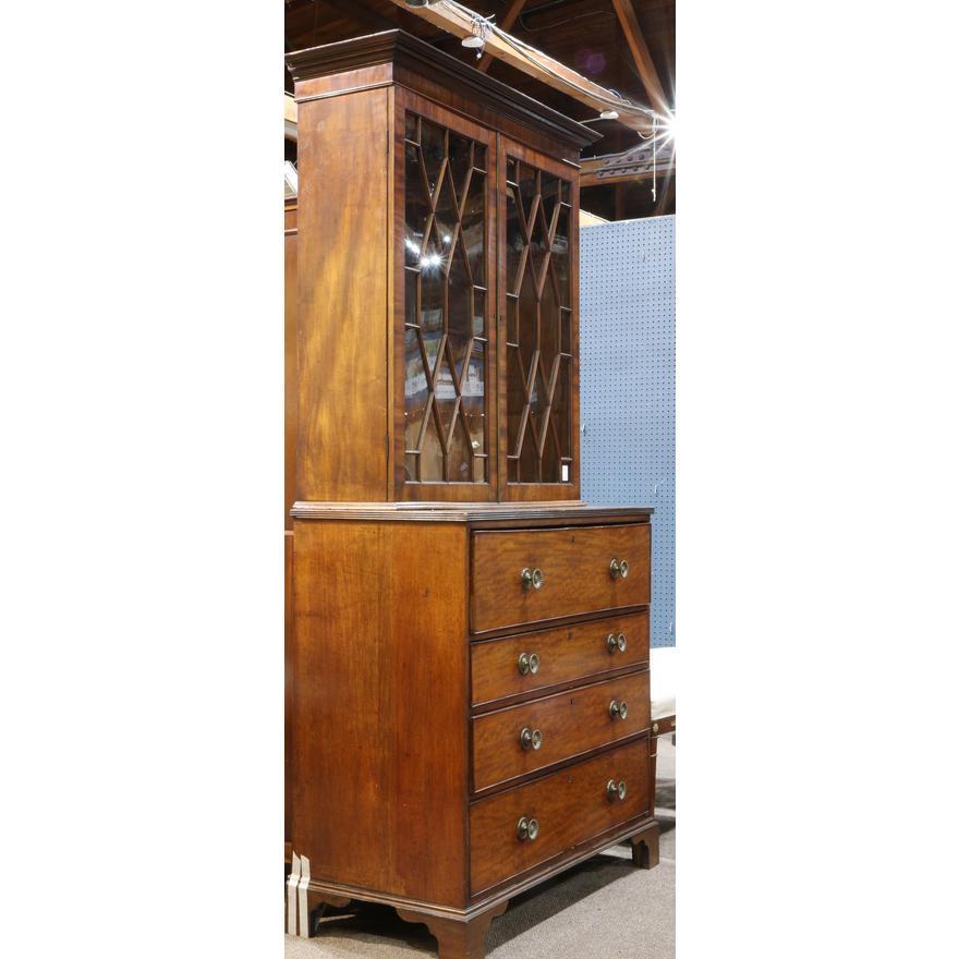 Brass  Late 1700's English George III Mahogany Secretary / Bookcase w/ Pull Out Desk For Sale