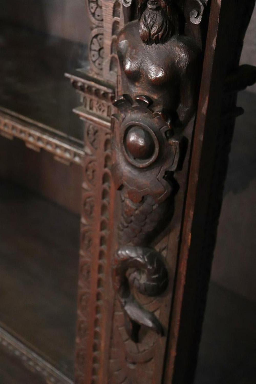 Italian Carved Oak Figural China Cabinet Vitrine Bookcase, Late 1700s In Good Condition In Swedesboro, NJ