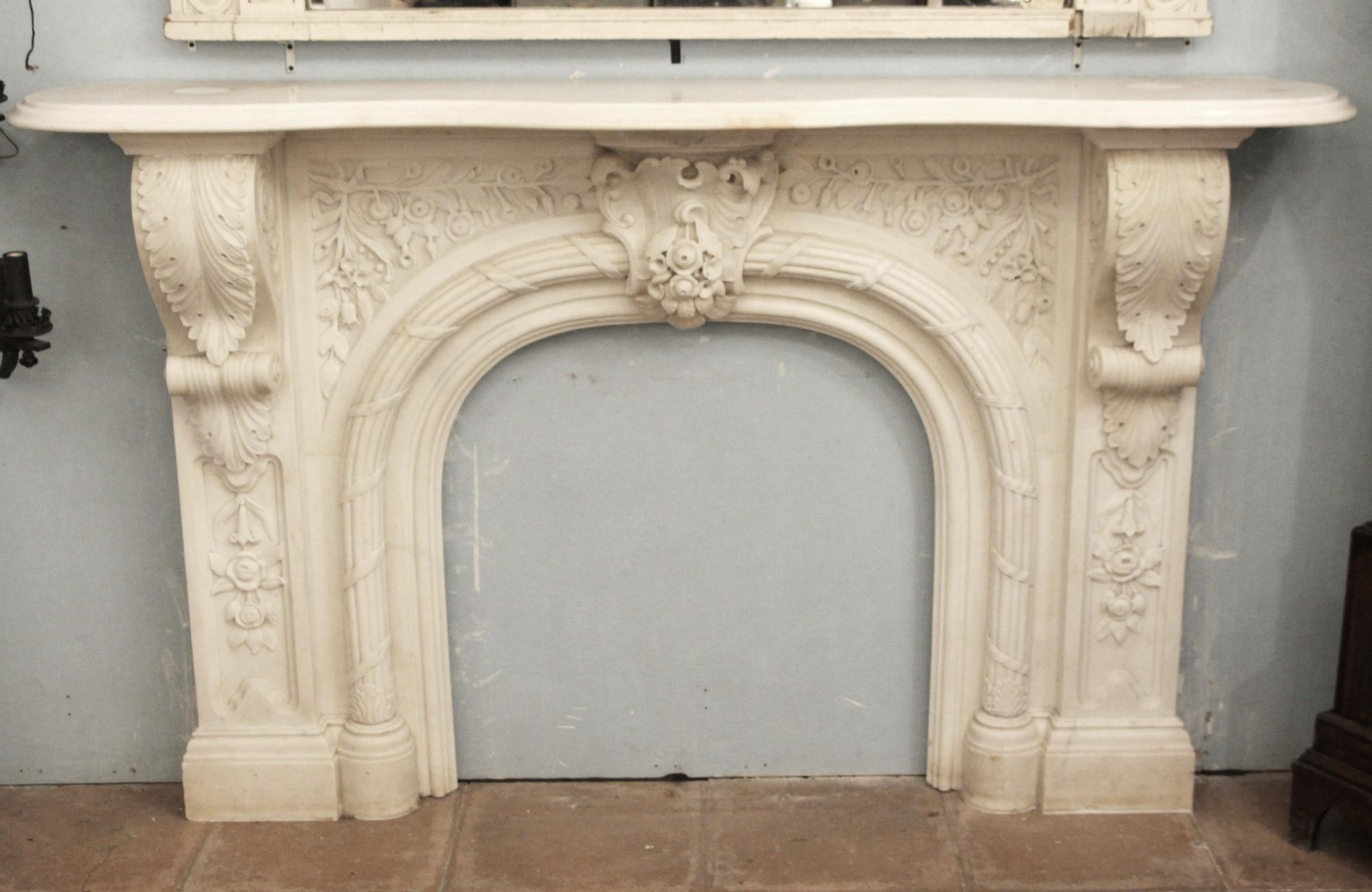 Baroque President Monroe's Heavy Carved Statuary Marble Mantel For Sale