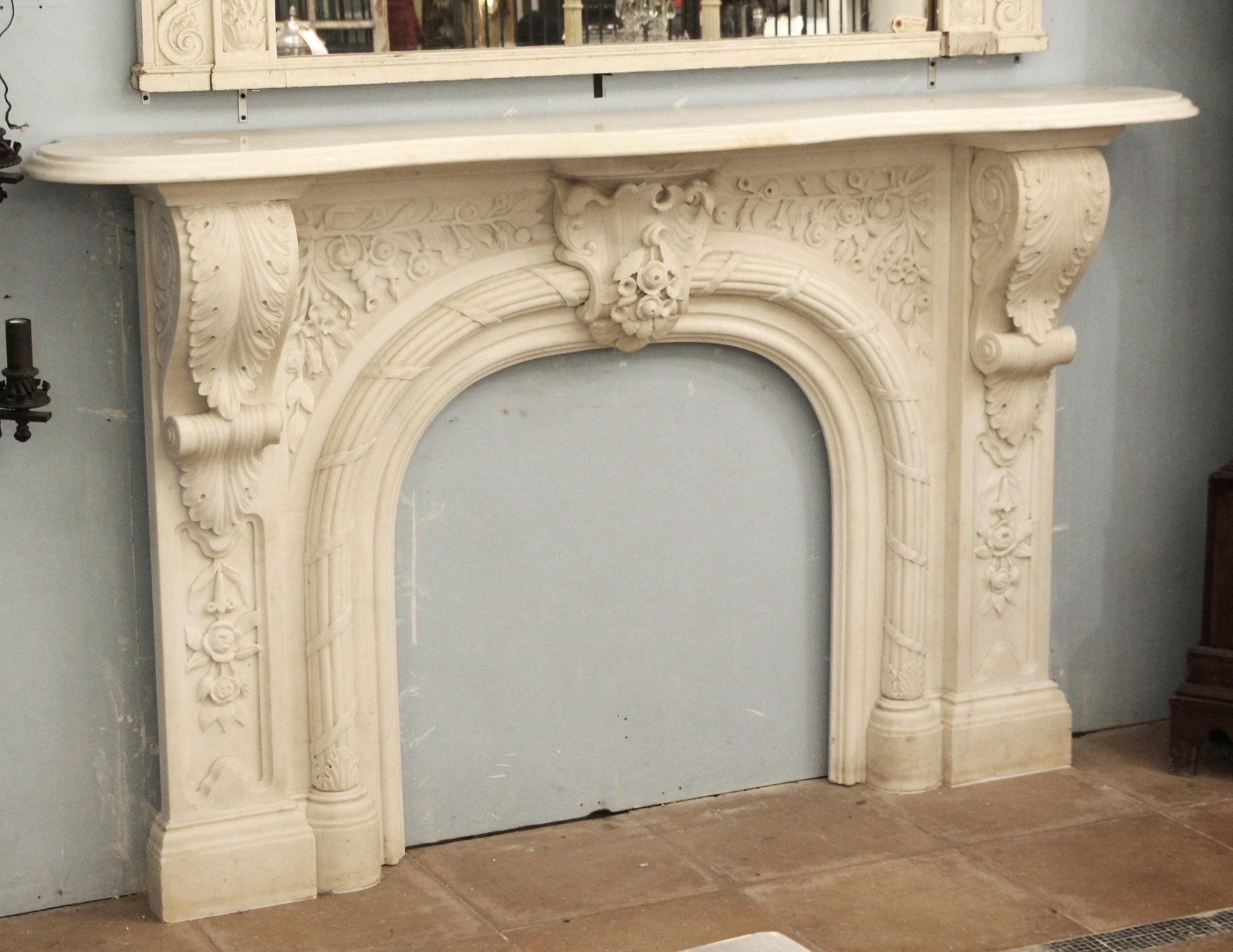 North American President Monroe's Heavy Carved Statuary Marble Mantel For Sale