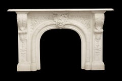Late 1700s Heavily Carved Victorian Arched Statuary Marble Mantel