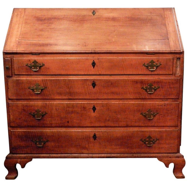Late 1700s Tiger Maple Slant Top Secretary Desk from New England For Sale