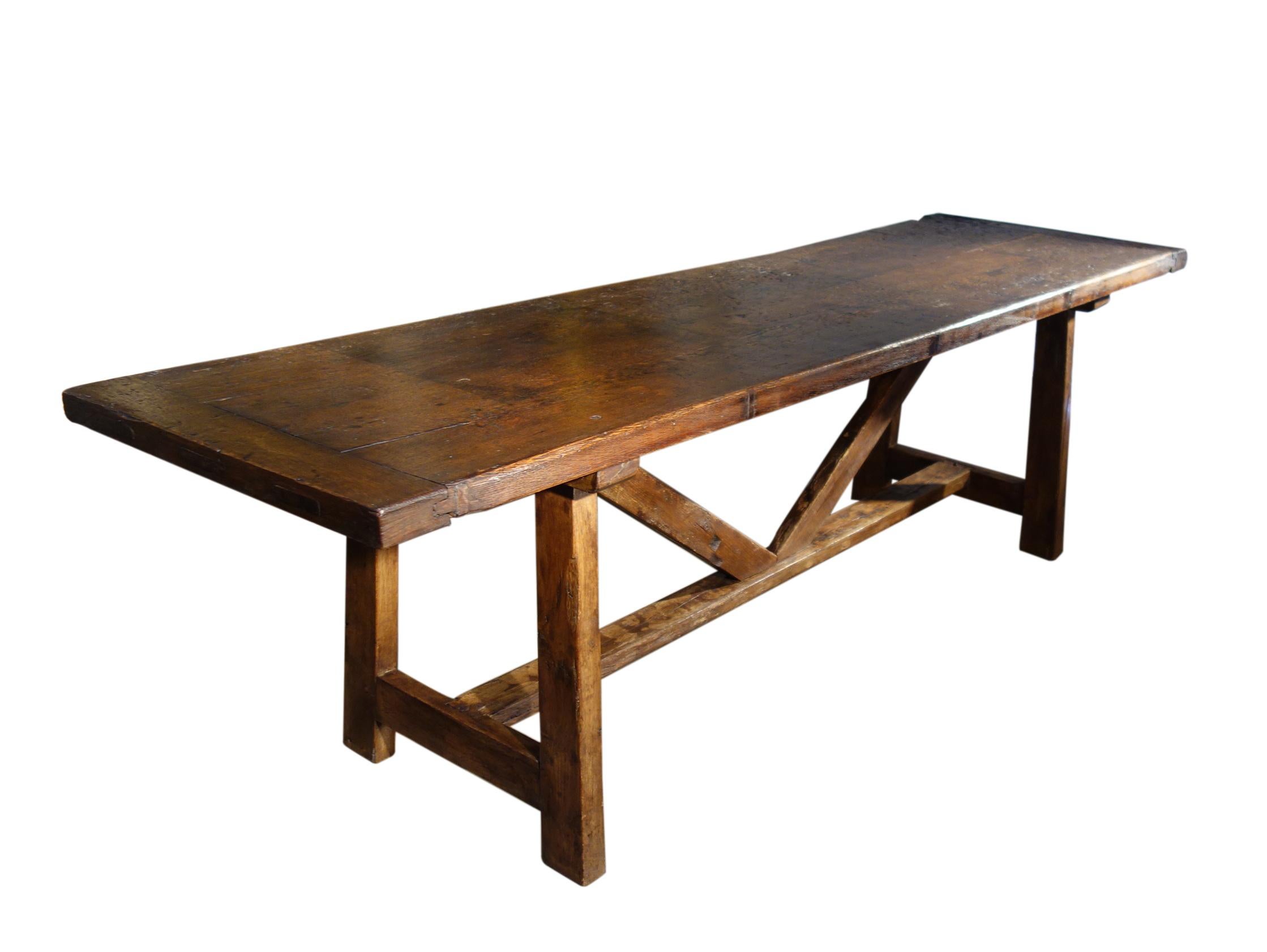 Late 17th C Italian Chestnut Trestle Table also Available in Custom Sizes In Good Condition For Sale In Encinitas, CA